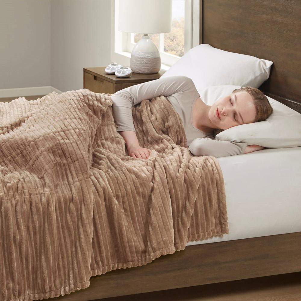 Corded Plush Heated Blanket – Ribbed Texture with 10 Heat Settings & Overheating Protection