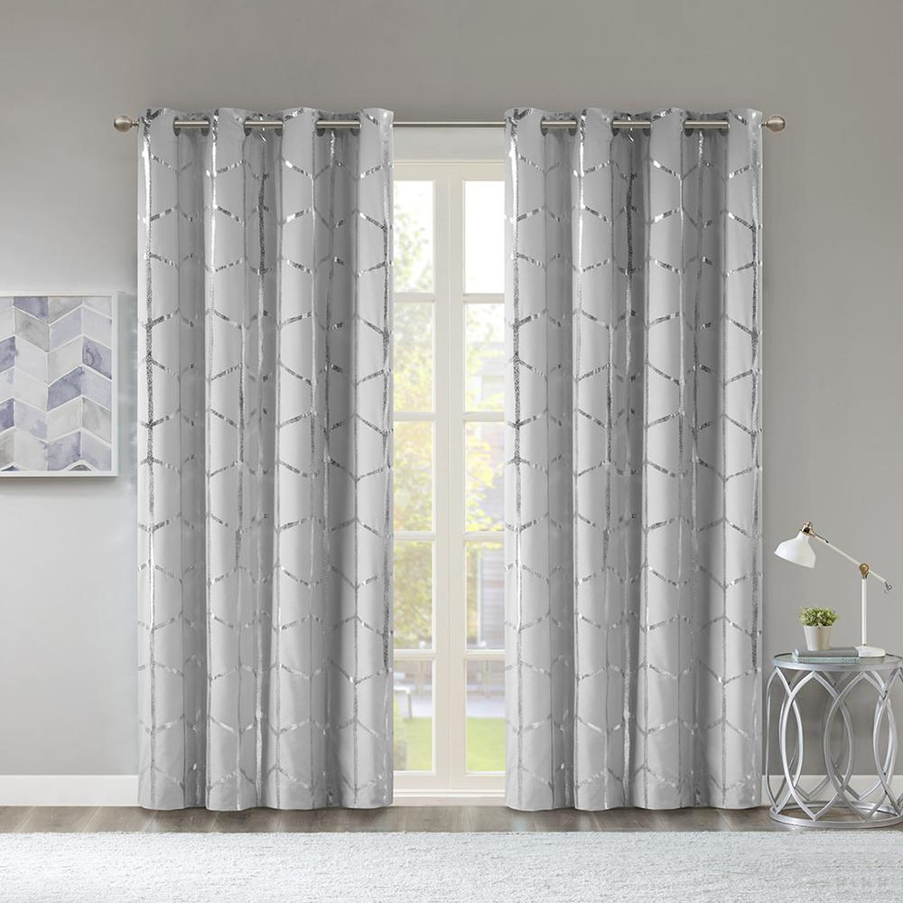 Total Blackout Metallic Print Grommet Top Curtain Panel Pair