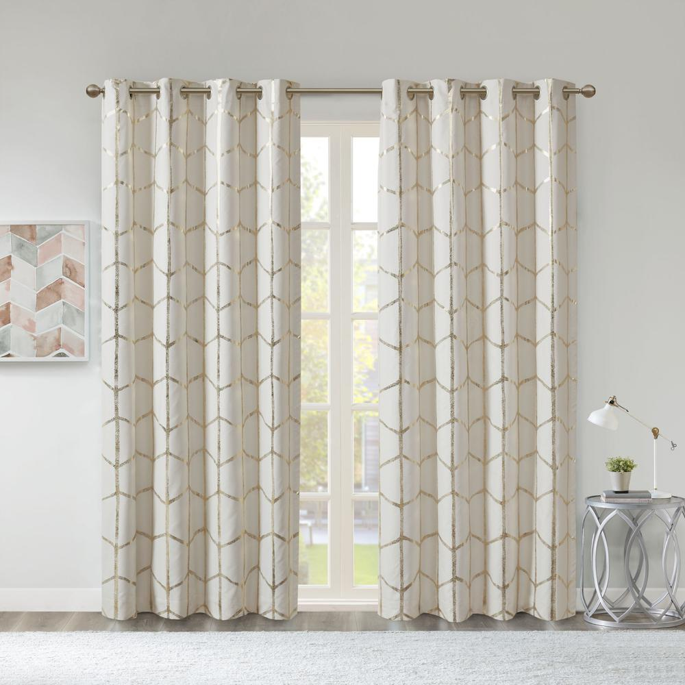 Total Blackout Metallic Print Grommet Top Curtain Panel Pair