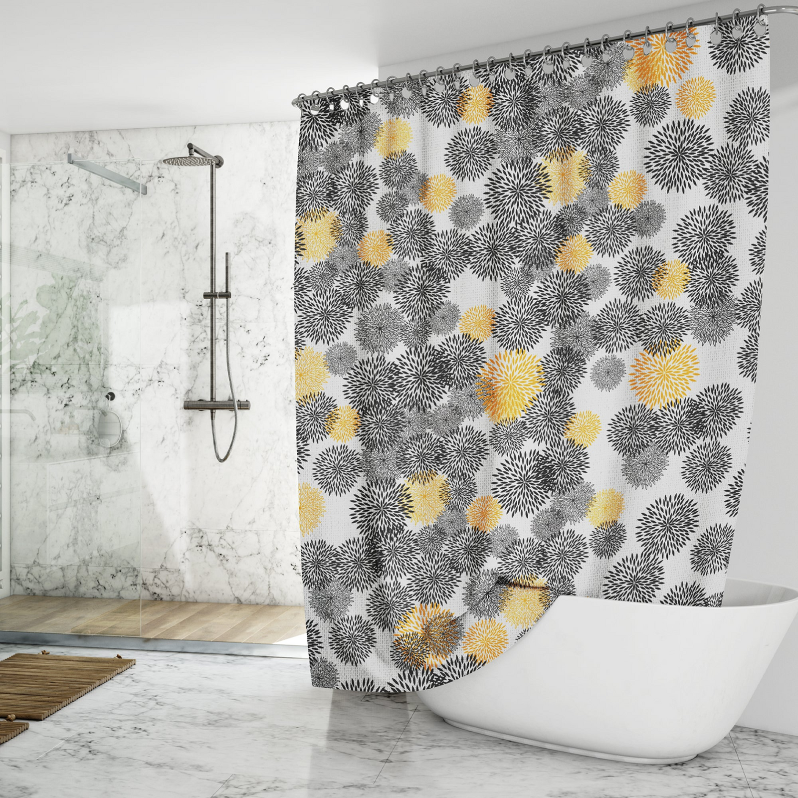 Floral Print Solid EVA Shower Curtain for Bathtub Shower ~5293