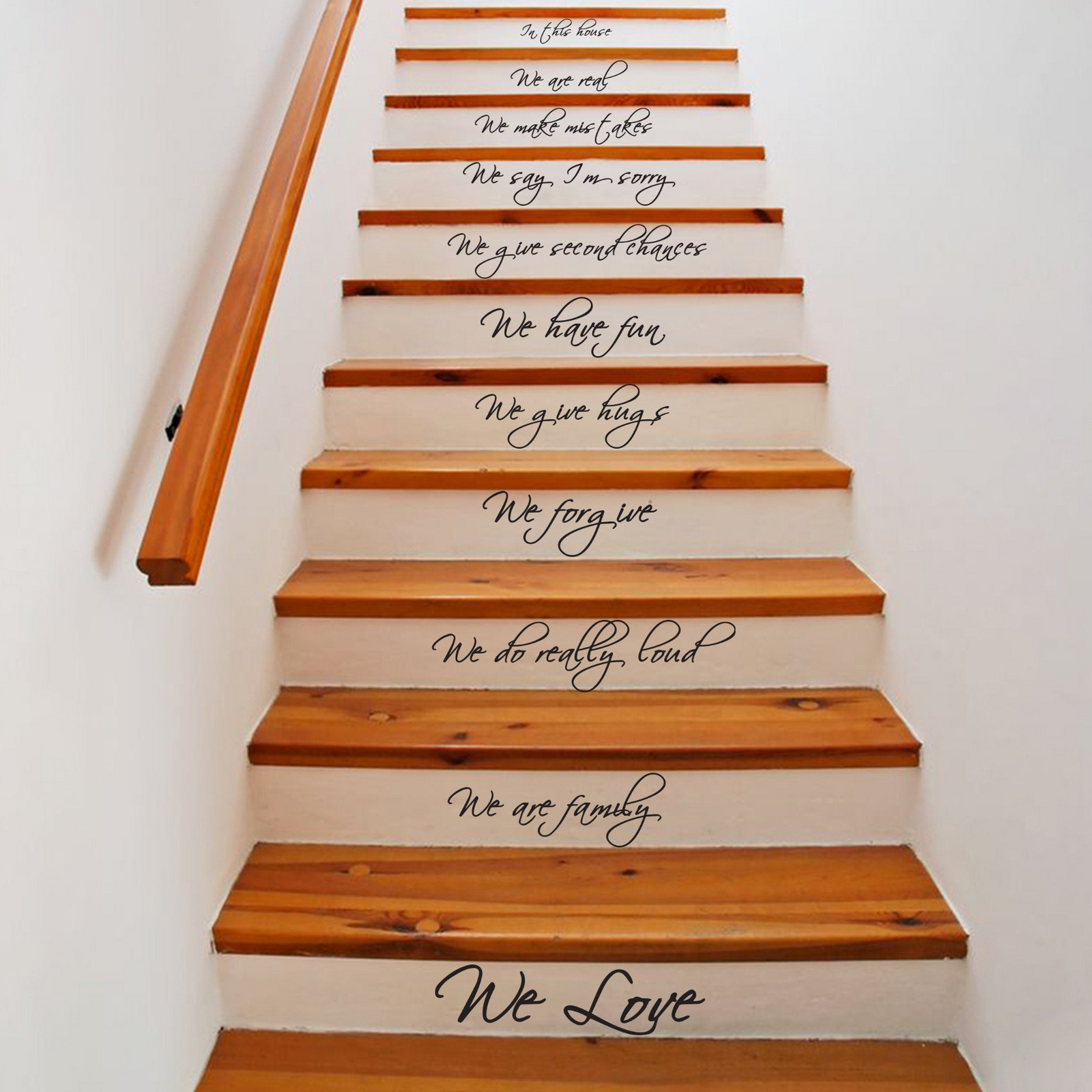 Peel and Stick Stair Decals – “In This House” Quote Vinyl Stickers for Staircase Decor