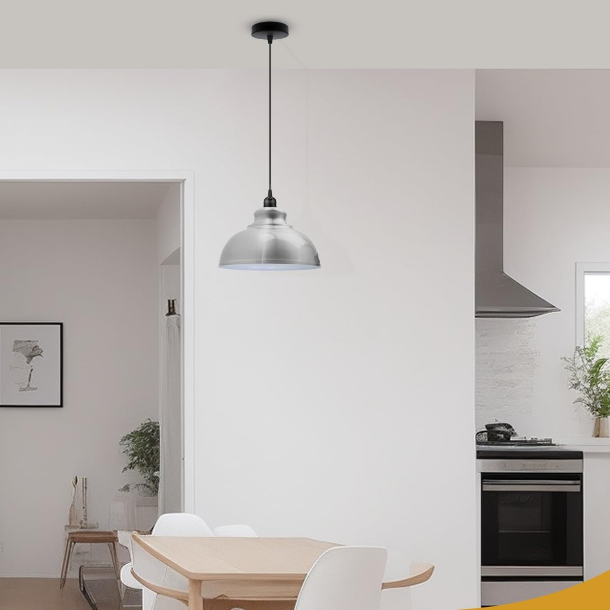Vintage Chrome Loft Pendant Light – Metal Retro Ceiling Lamp (E26)