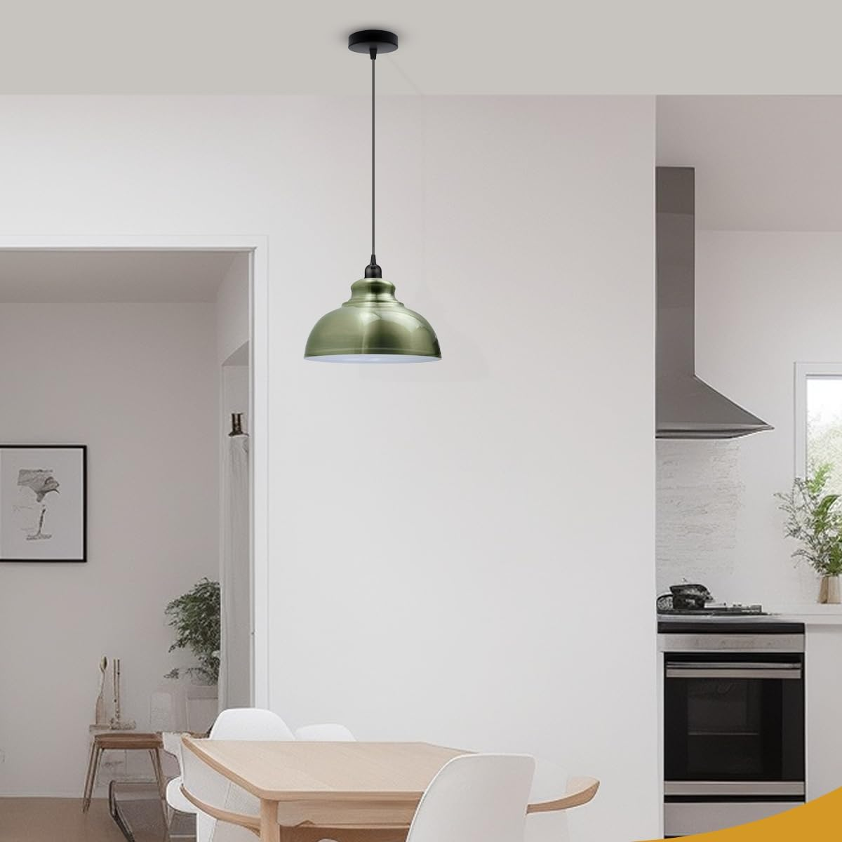Vintage Loft Yellow Brass Pendant Light with Metal Lampshade – Retro Industrial Ceiling Lighting