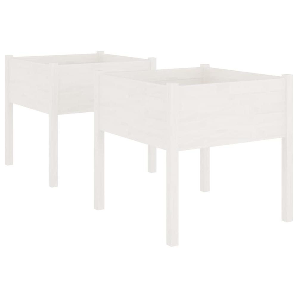 Garden Planter Set of 2 White Solid pinewood 27.6x27.6x27.6 in