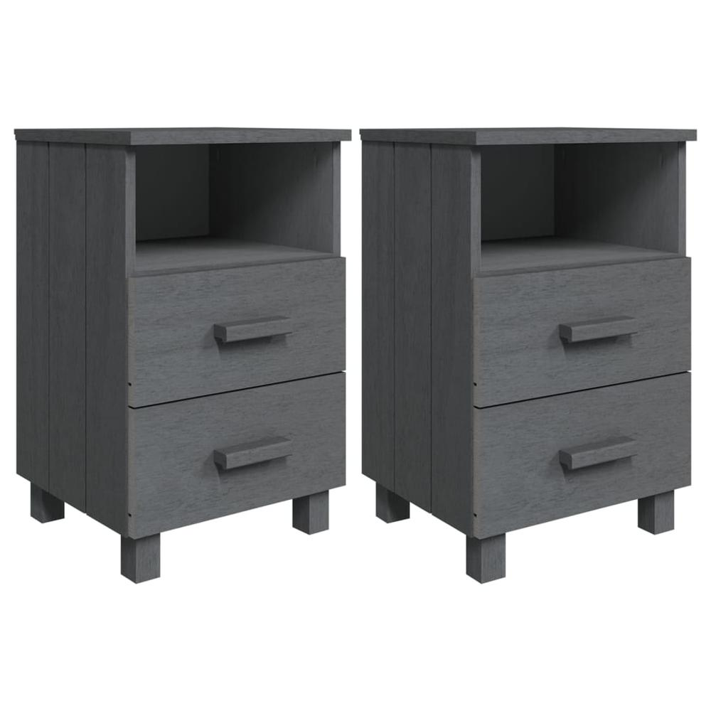 Bedside Cabinet Set of 2 Dark Grey Solid pine wood, MDF Medium