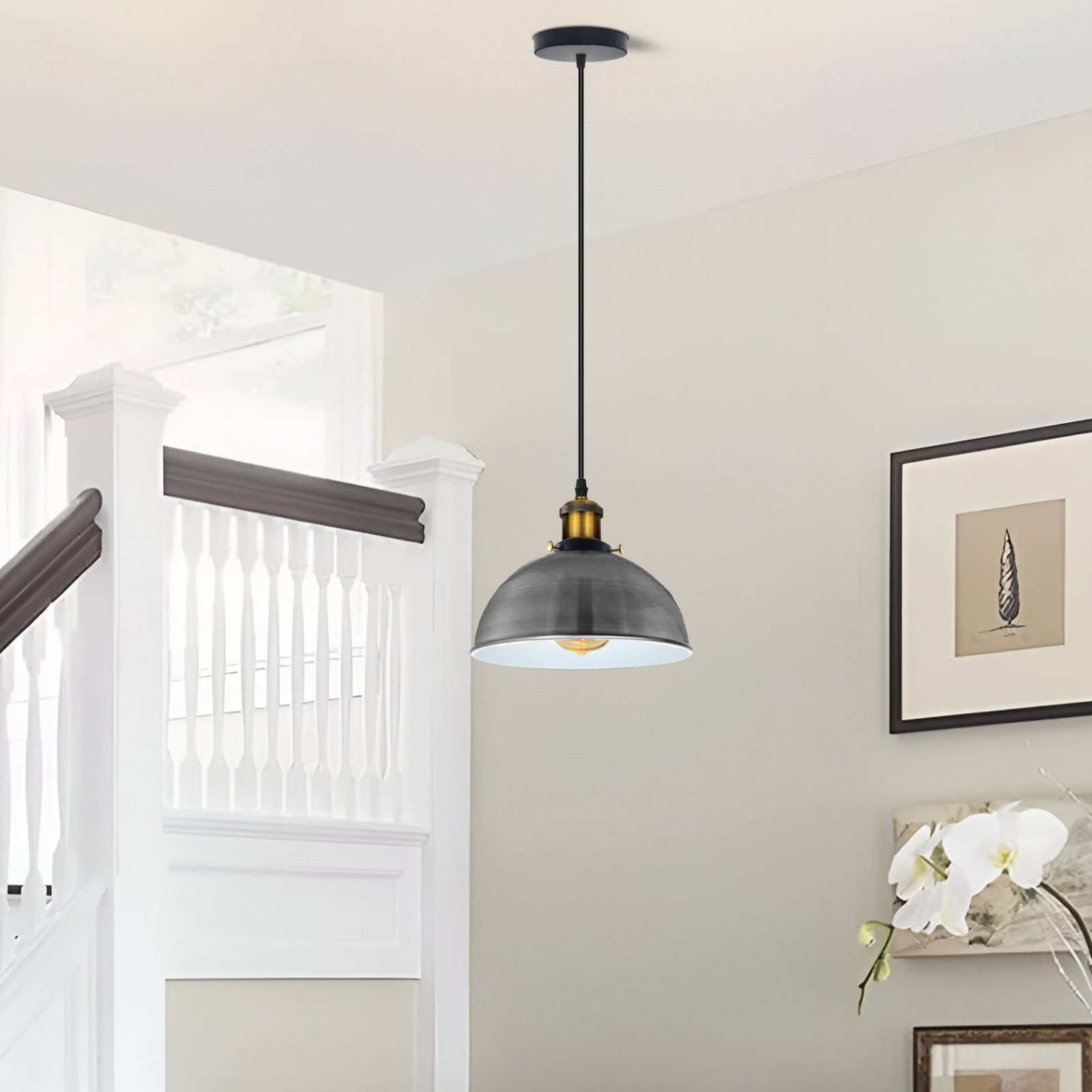 Vintage Modern Ceiling Pendant Light Metal Dome Shade Hanging Indoor Light Fitting With 95cm Adjustable Wire~1855