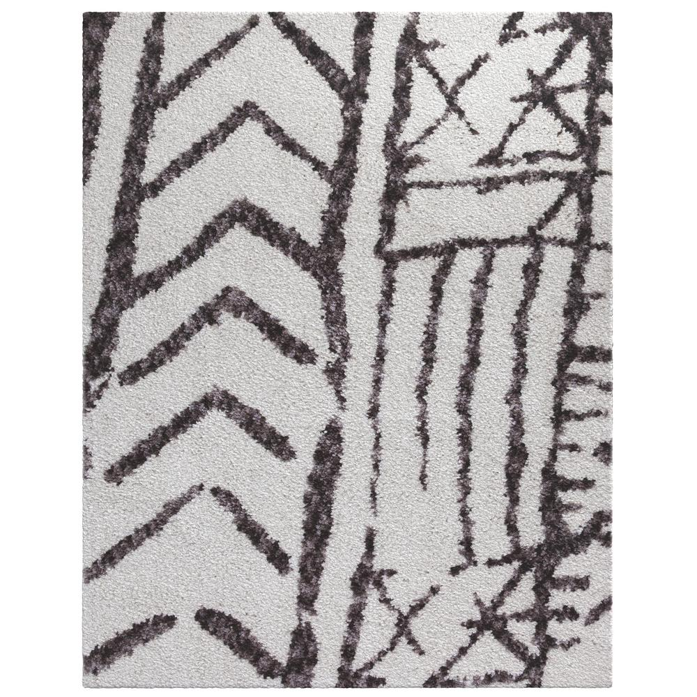 Oasis Juno White and Dark Gray Polyester Area Rug, 5'3 x 7'6"