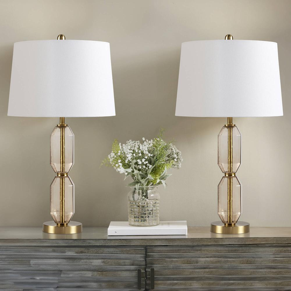 Hampton Hill Zirconia Faceted Brown Glass Table Lamp with White Shade