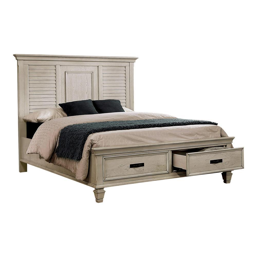 Franco Wood Queen Storage Panel Bed Distressed White