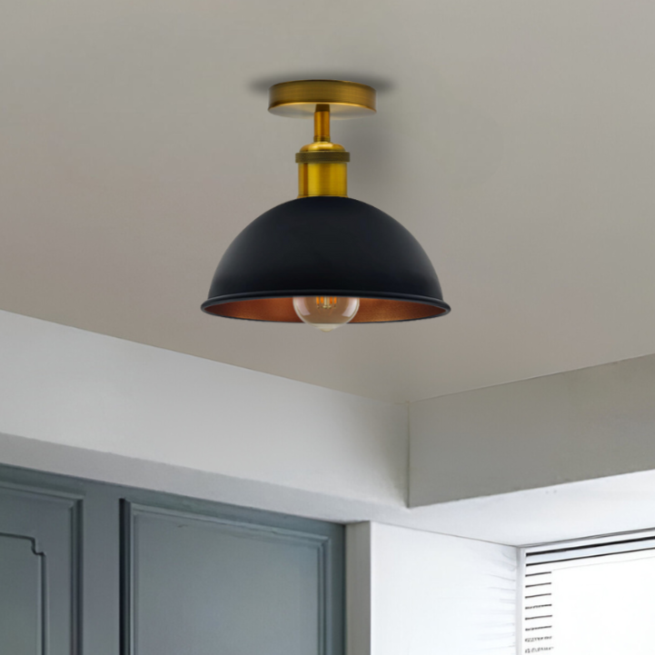 Black and Gold Metal Flush Mount Ceiling Lamp – E27 Pendant Light for Home & Hospitality