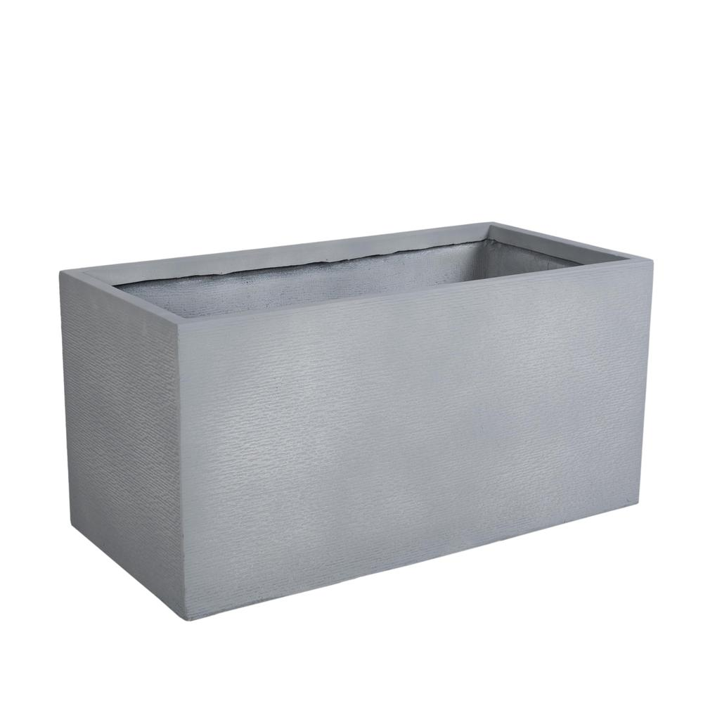 Flora Series Rectangle Poly Stone Planter in Grey 23.6 x 23.6, 47.2 Long