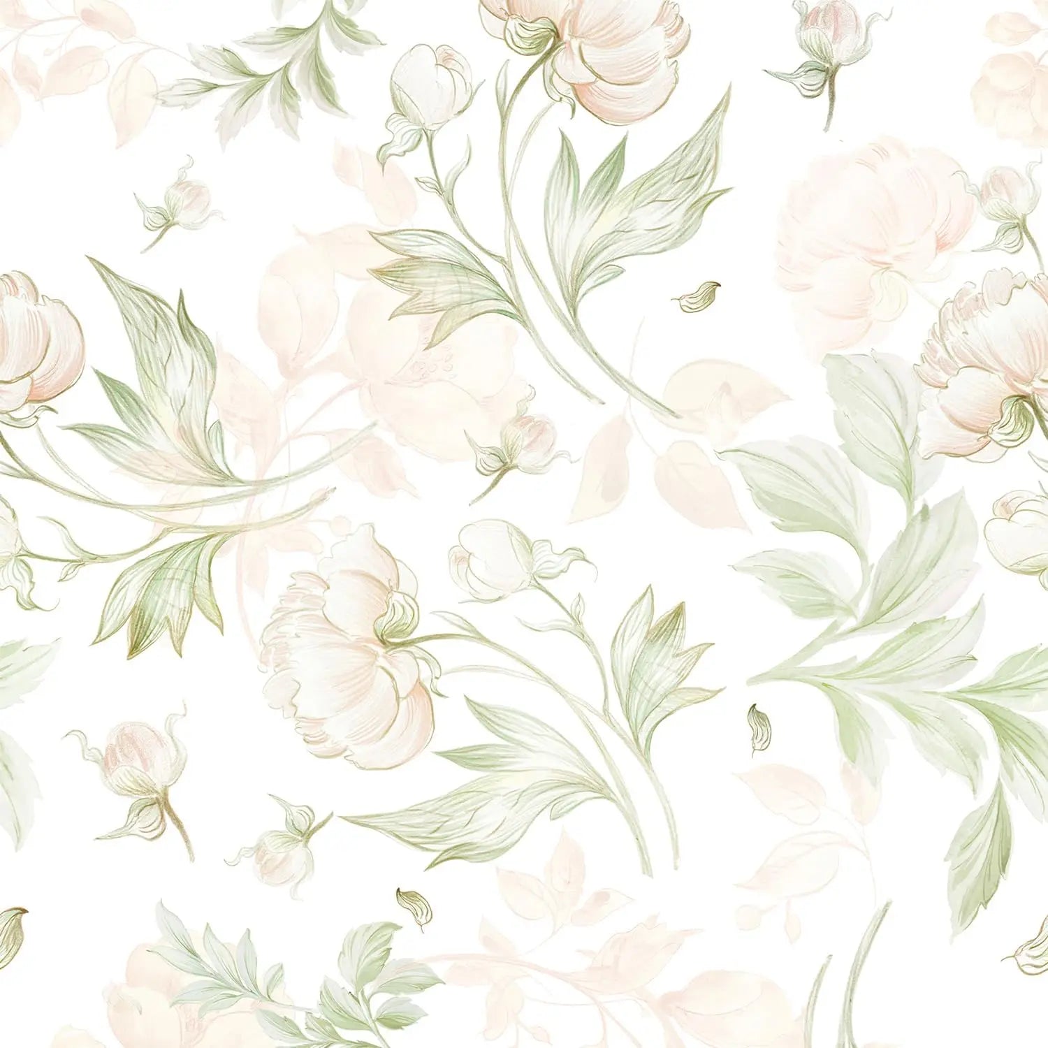 Boho Vintage Floral Light Pink Vinyl Peel and Stick Wallpaper