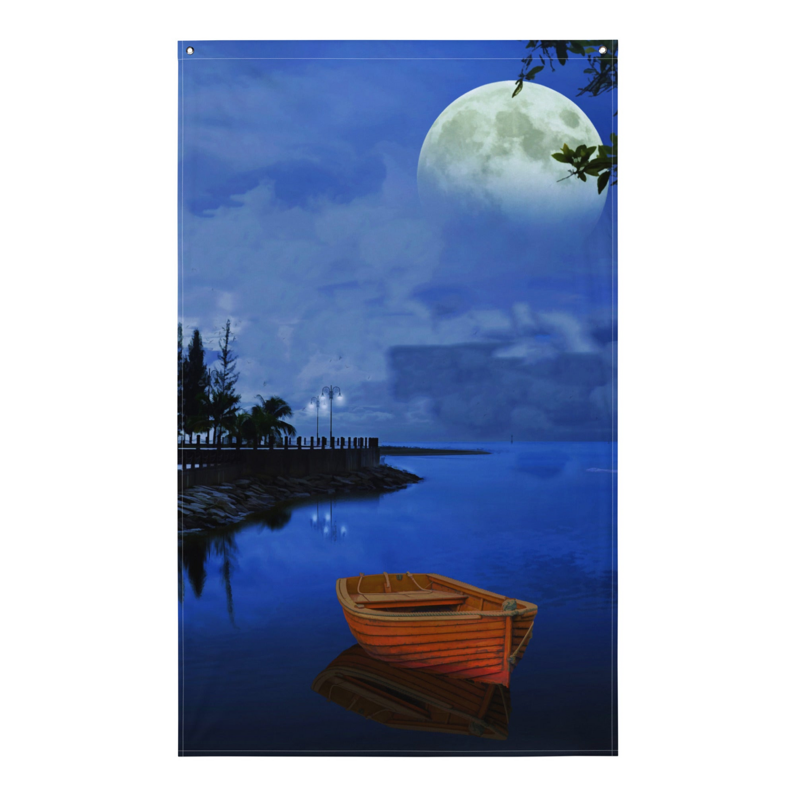 Riverside Walk Painting Wall Tapestry – Scenic Polyester Flag Wall Hanging