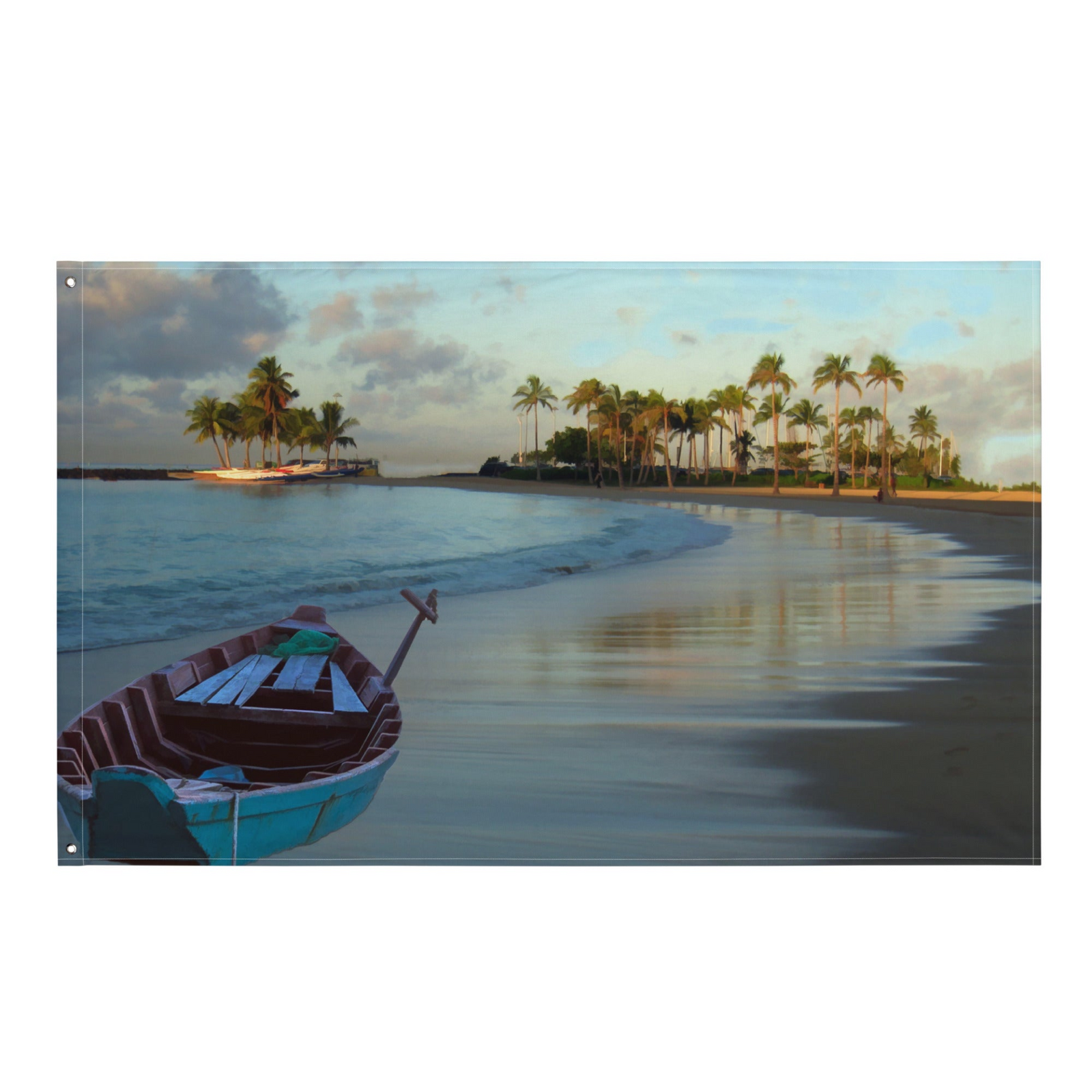 Beach Trees Painting Wall Tapestry – Coastal Polyester Flag Wall Hanging