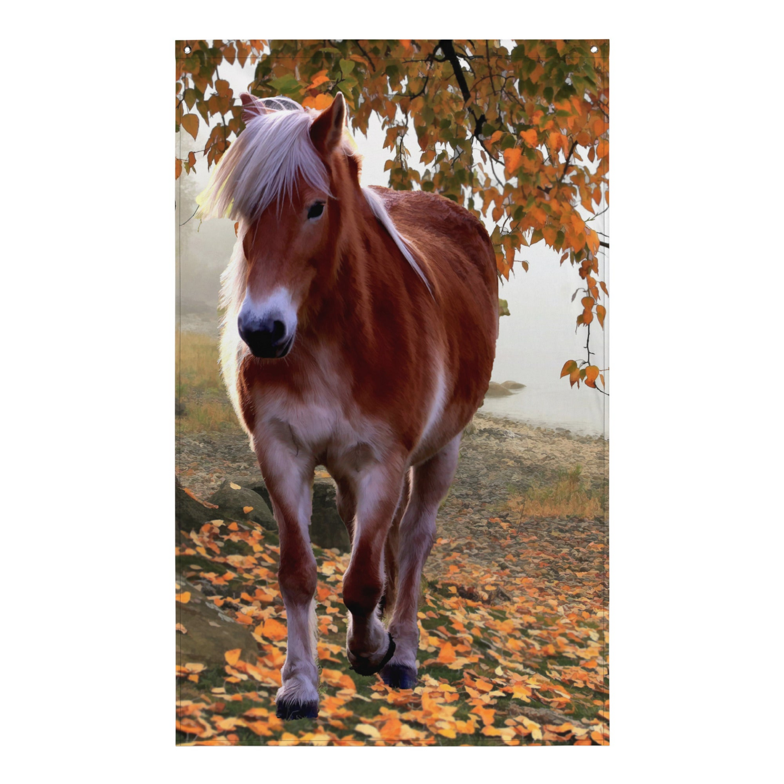 Spring Horse Painting Wall Tapestry – Artistic Polyester Flag Wall Hanging
