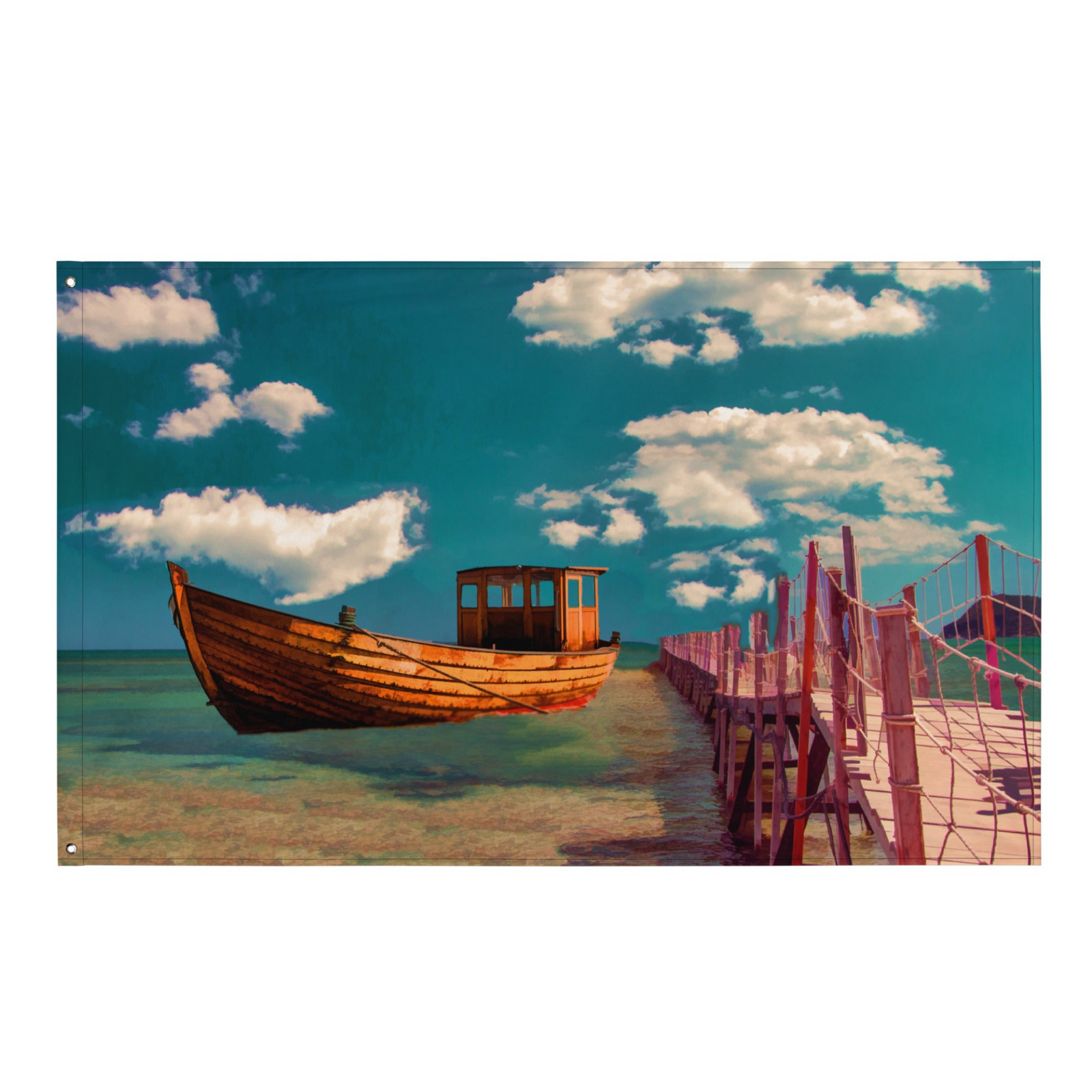 Boat Oil Painting Wall Tapestry – Nautical Polyester Flag Wall Hanging