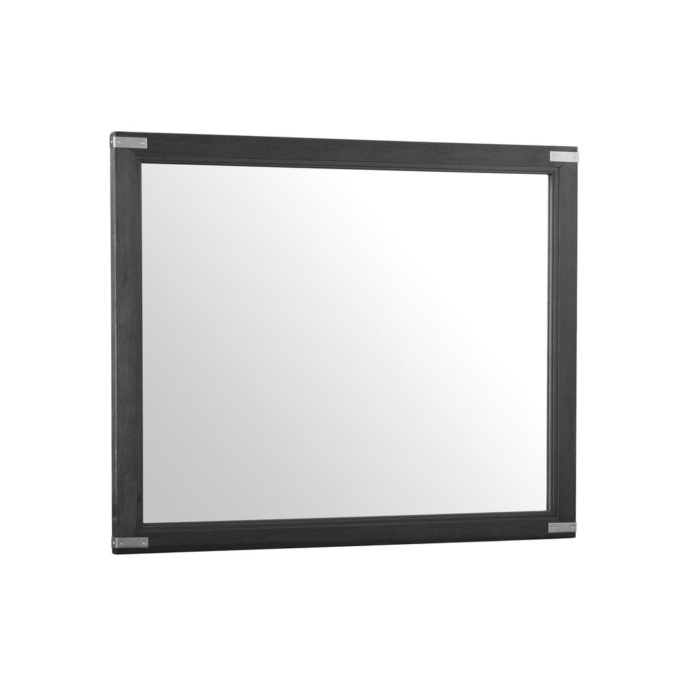 Weathered Steel Dresser Mirror with Wire-Brushed Oak Veneer Frame