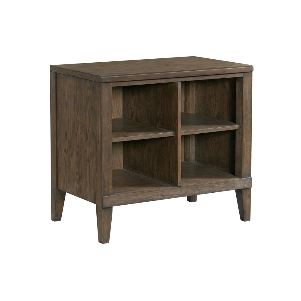 30" Bunching Open Cabinet, Weathered Vintage Oak | Oak Veneer Storage Cabinet with Bronze Hardware