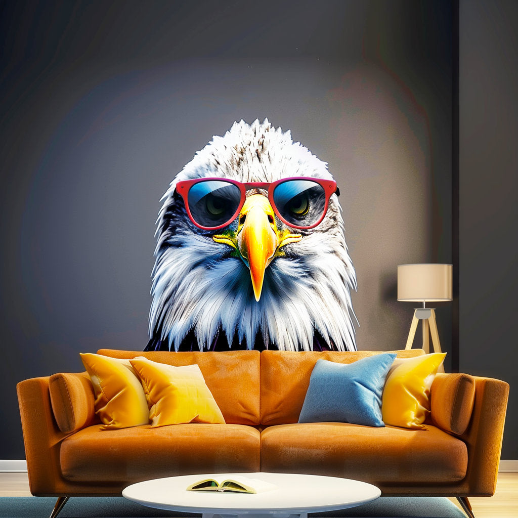 Wise Bald Eagle Wall Decal – Peel and Stick Watercolor Bird Wall Art with Glasses