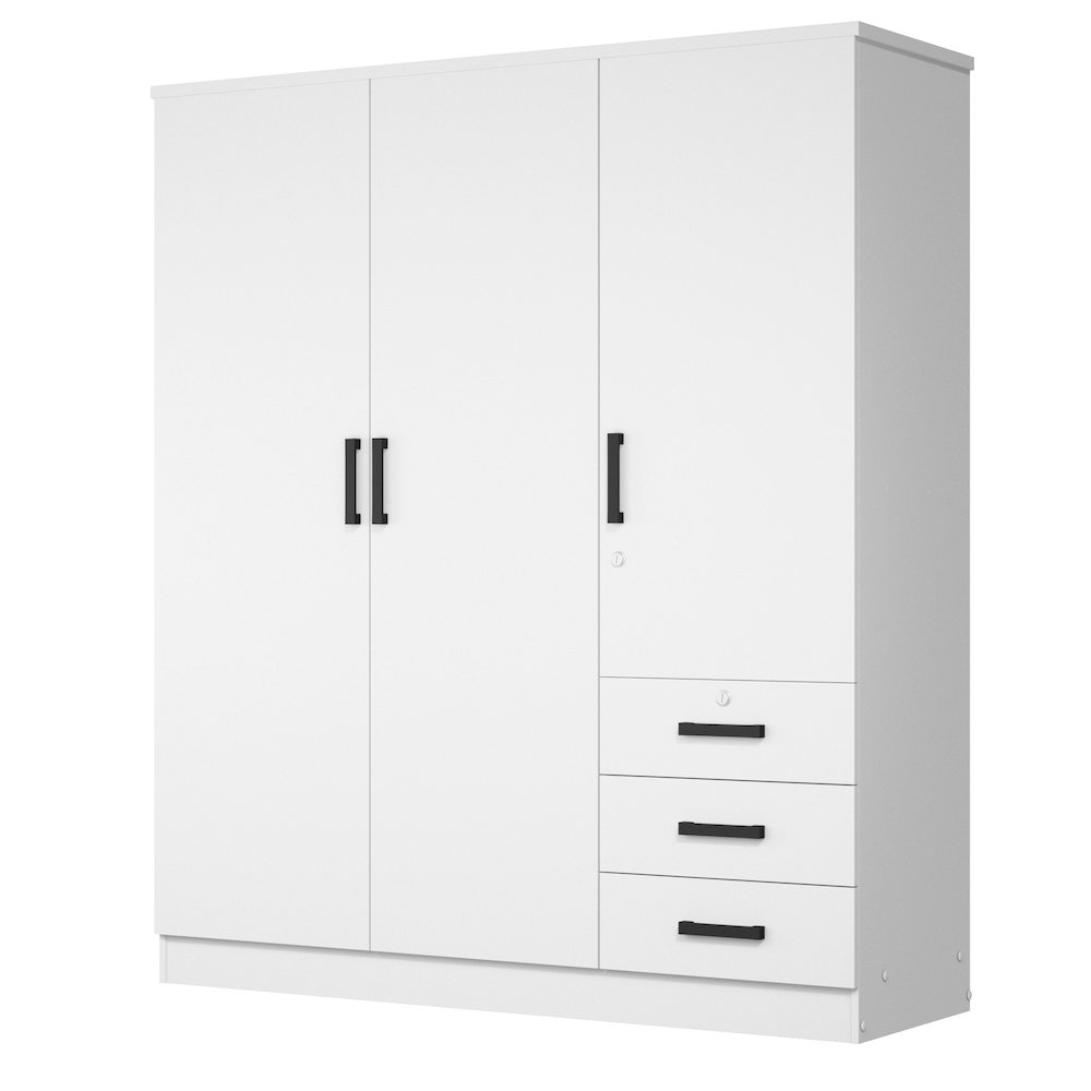 Violet Wardrobe Closet 3 Doors and 3 Drawers (White)