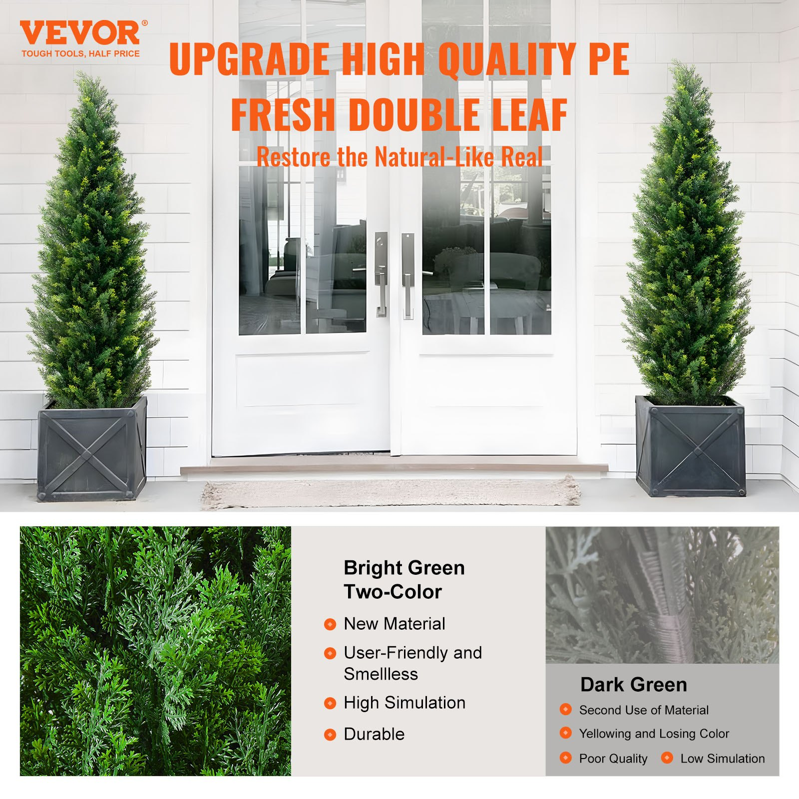 VEVOR Artificial Cedar Topiary Tree, 60 inch Tall (2 Pieces), with Extra Leaves & Pot Faux Evergreen Fake Pine Cypress Trees Plant, UV Rated Artificial Greenery Set for Home Decor Indoor/Outdoor