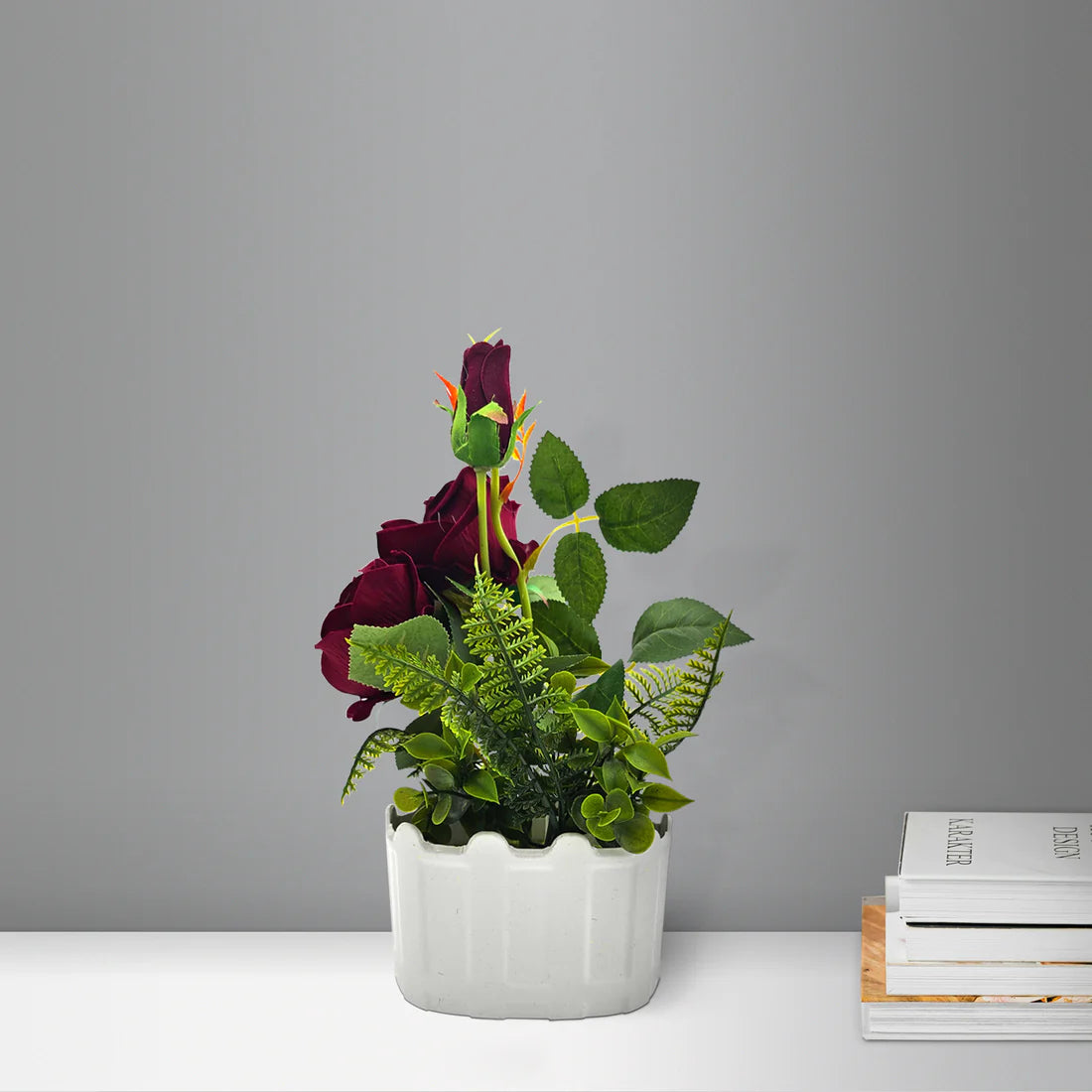 Quality Artificial Flower Rose | Vase White~5326