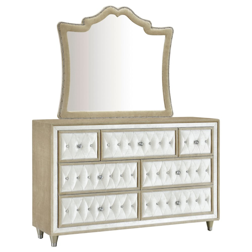 Antonella 7-Drawer Upholstered Dresser with Mirror in Ivory French Provincial Style