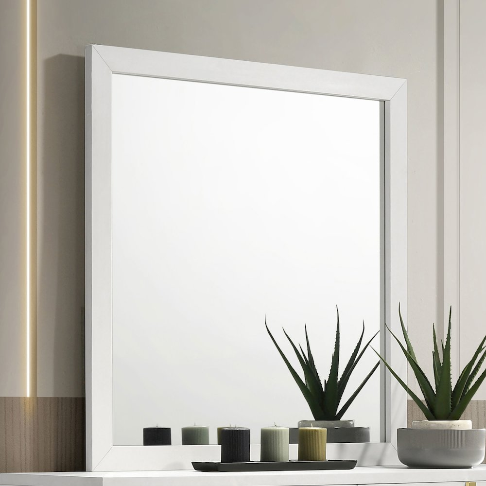 Marceline White Rectangular Dresser Mirror with Minimalist Frame