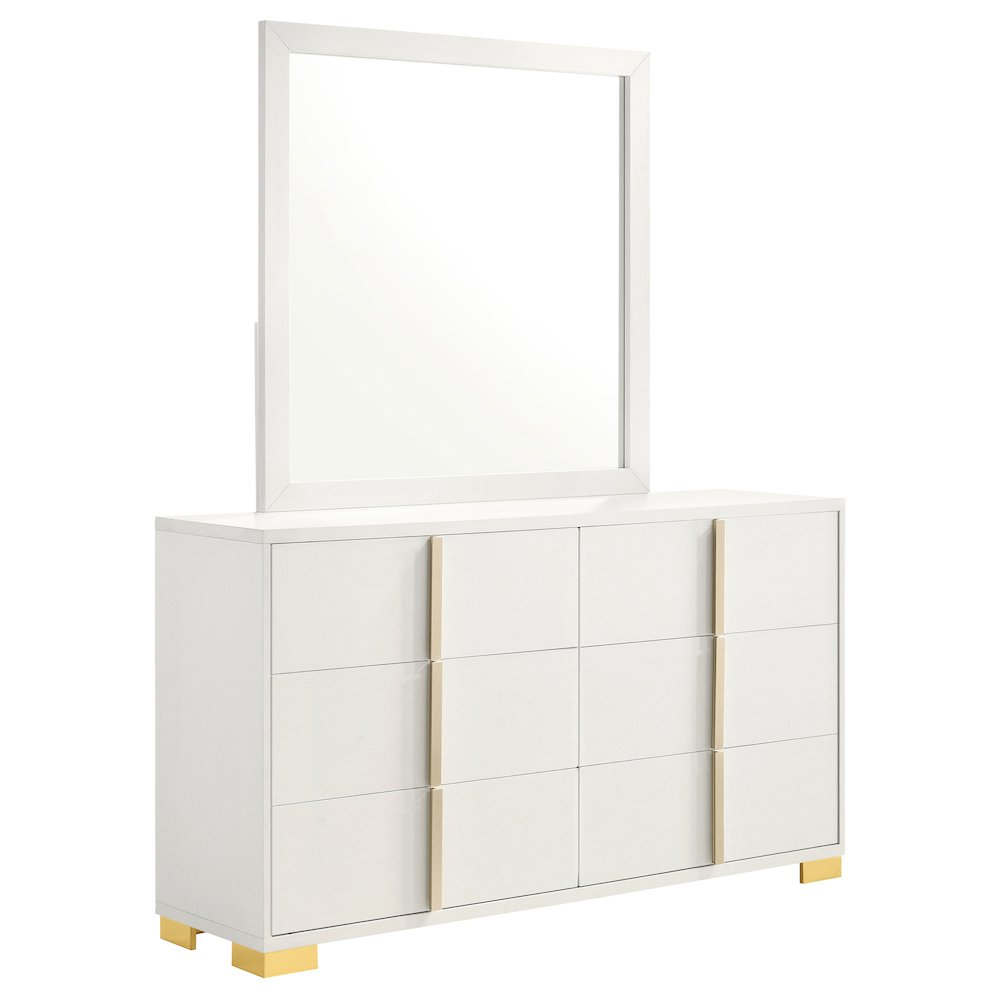 Marceline White 6-Drawer Dresser with Mirror – Art Deco Inspired Bedroom Storage Set