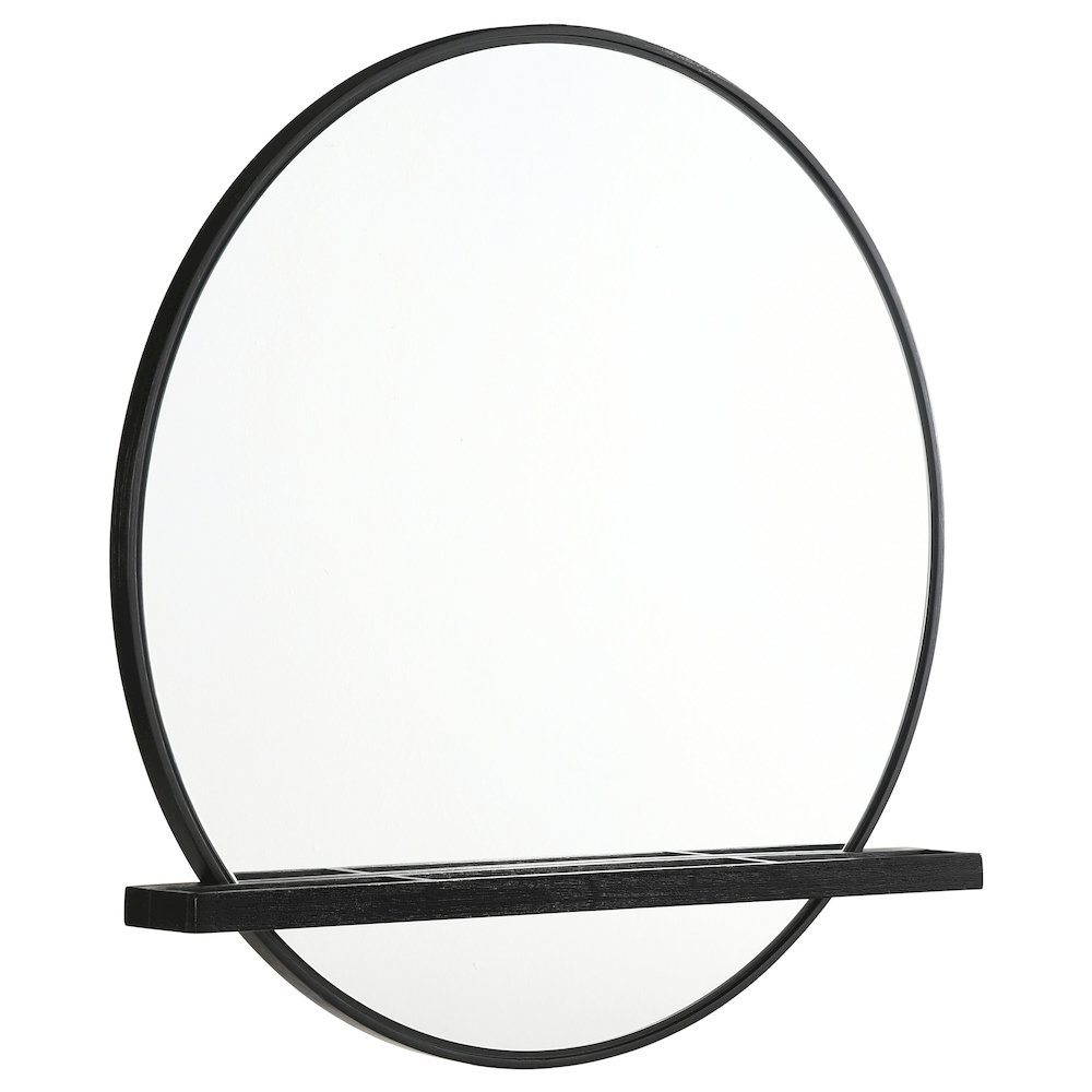 Arini Black Round Dresser Mirror with Built-In Jewelry Tray