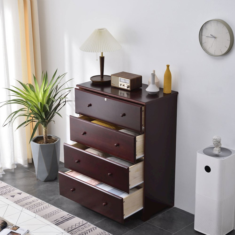 Pine 4-Drawer Dresser Chest – Solid Pine Wood Storage Chest