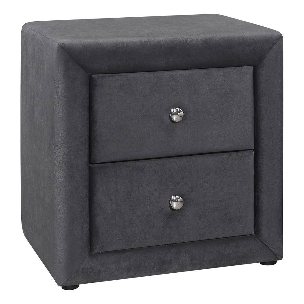 Dark Grey Velvet-Look Upholstered Nightstand with 2 Drawers – Chic Bedroom Accent Table