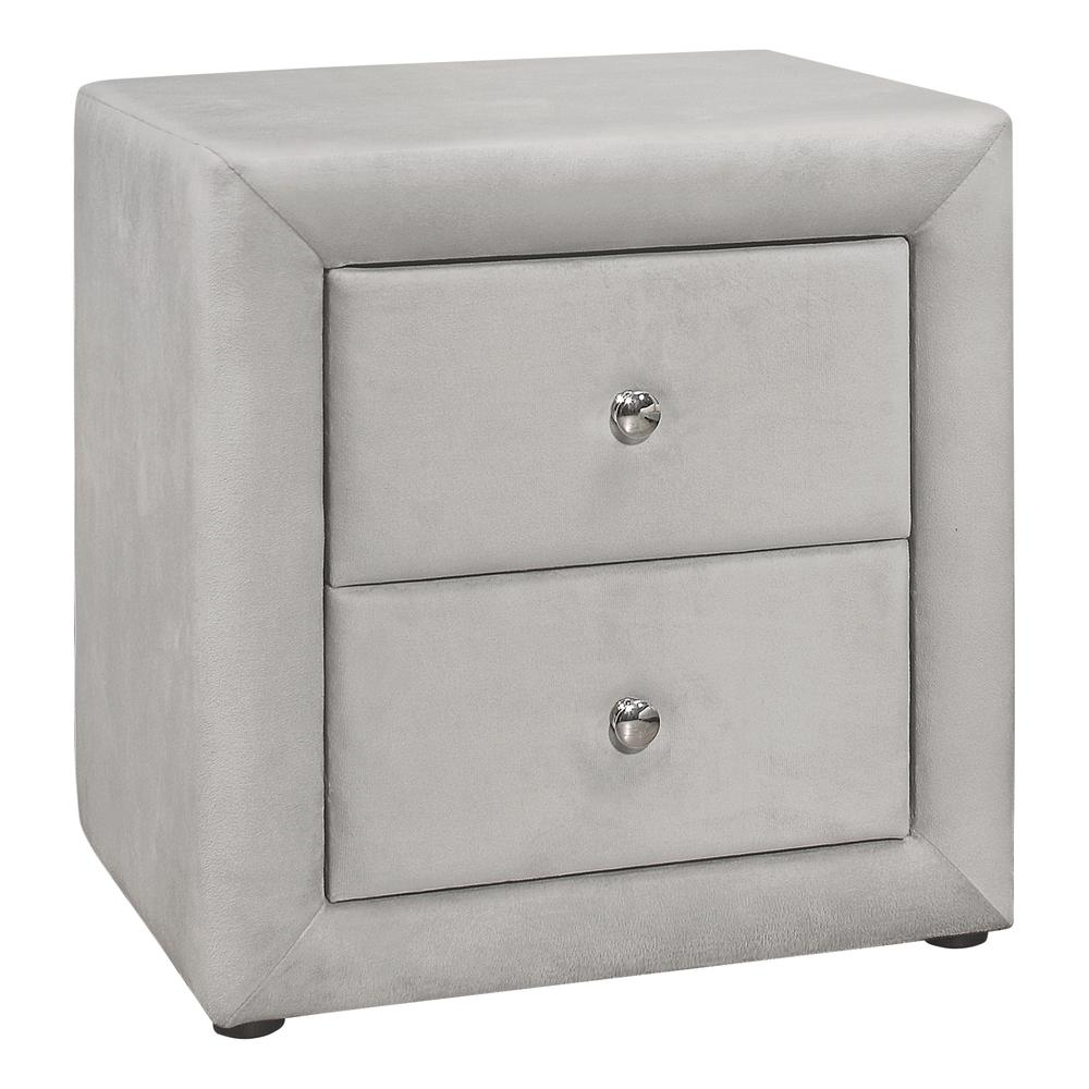 Light Grey Velvet-Look Upholstered Nightstand with 2 Drawers – Elegant Bedroom Accent Table