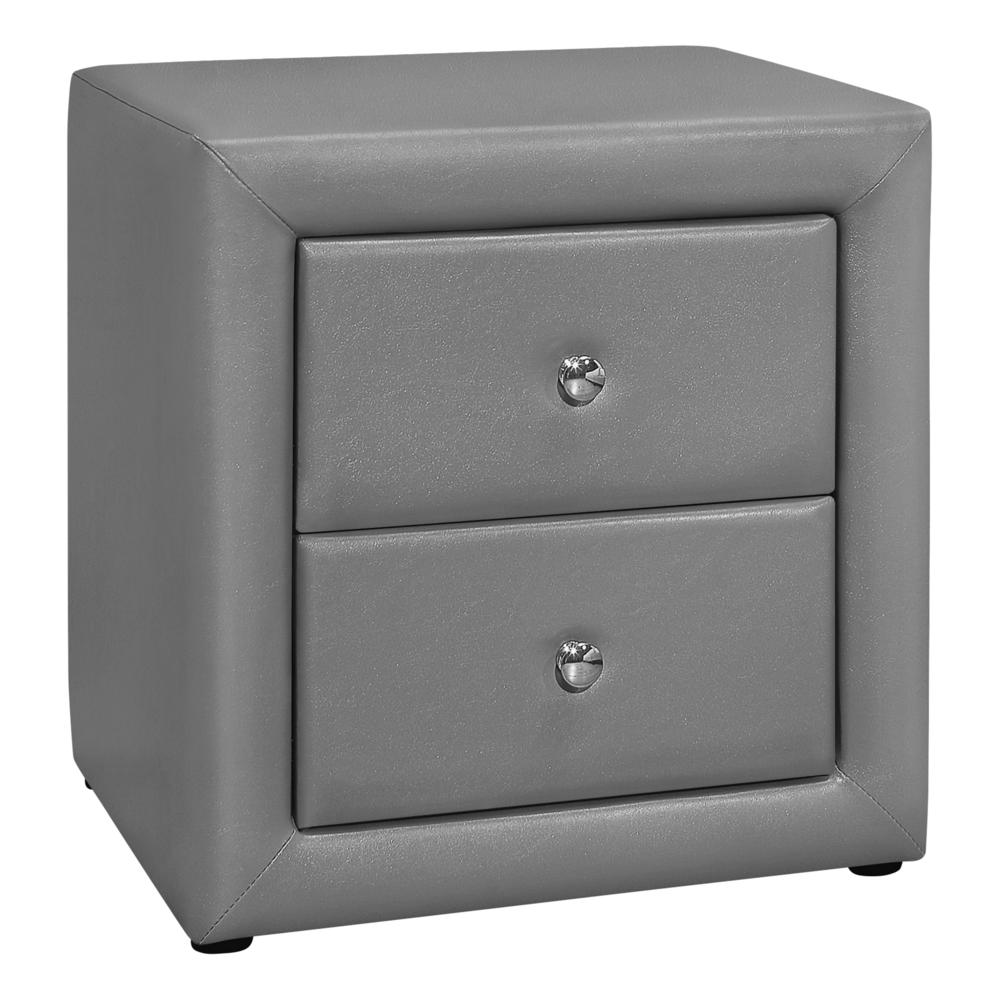 Modern Grey Upholstered Nightstand with 2 Storage Drawers – Minimalist Bedroom Accent Table