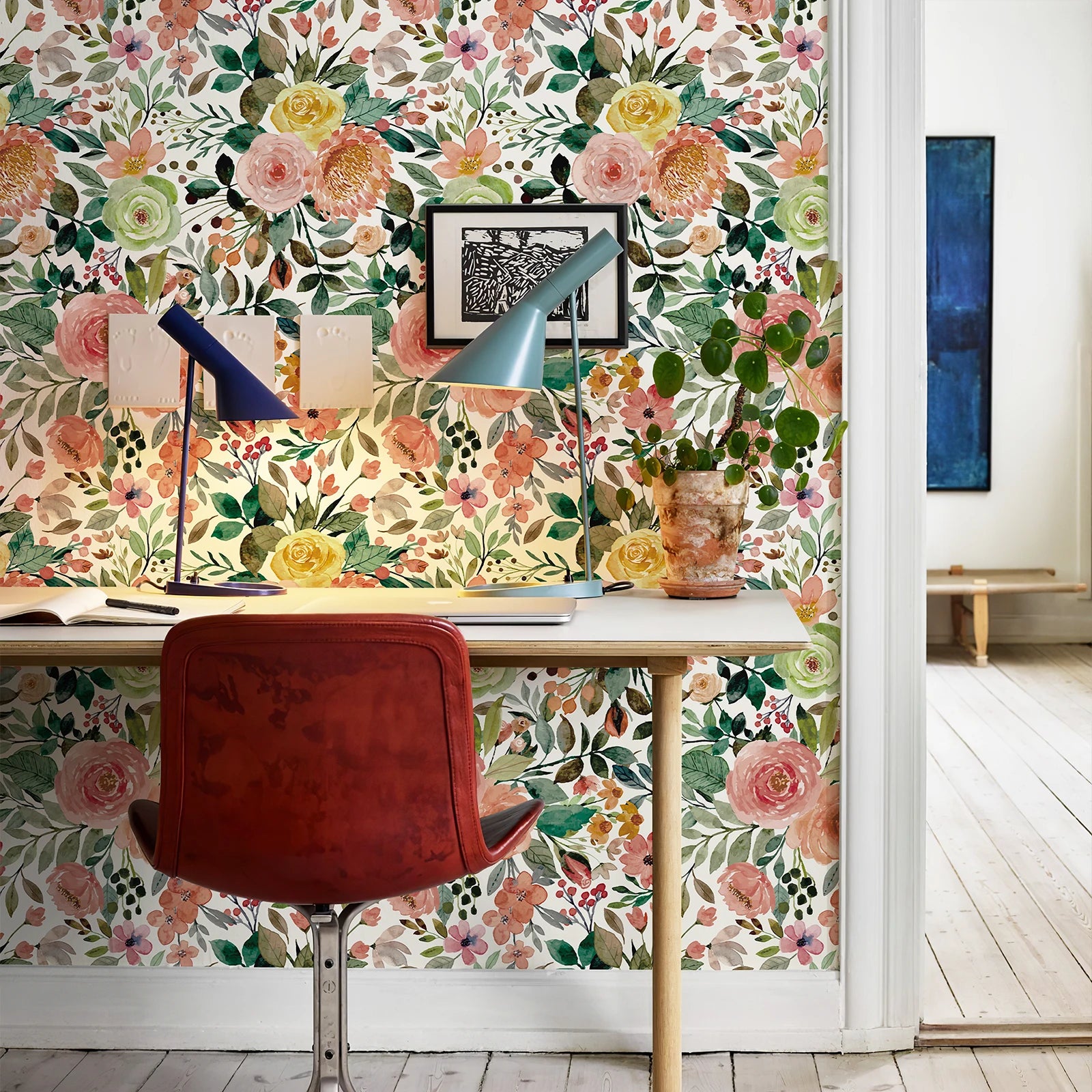 Pink Floral Watercolor Vinyl Peel and Stick Wallpaper