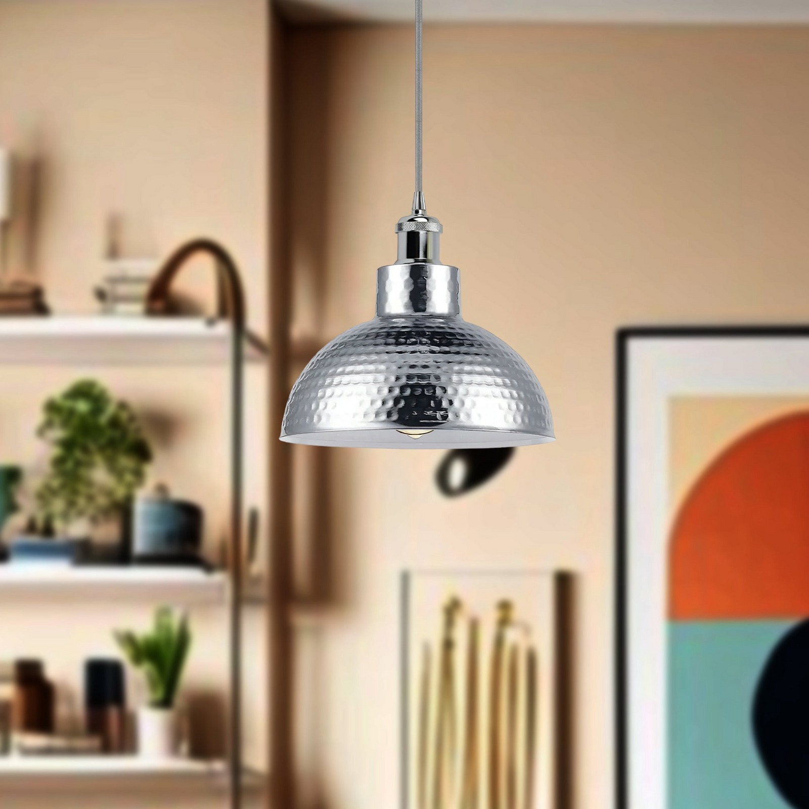 Modern Industrial Chrome Pendant Light – Loft-Style Café & Dining Ceiling Lamp