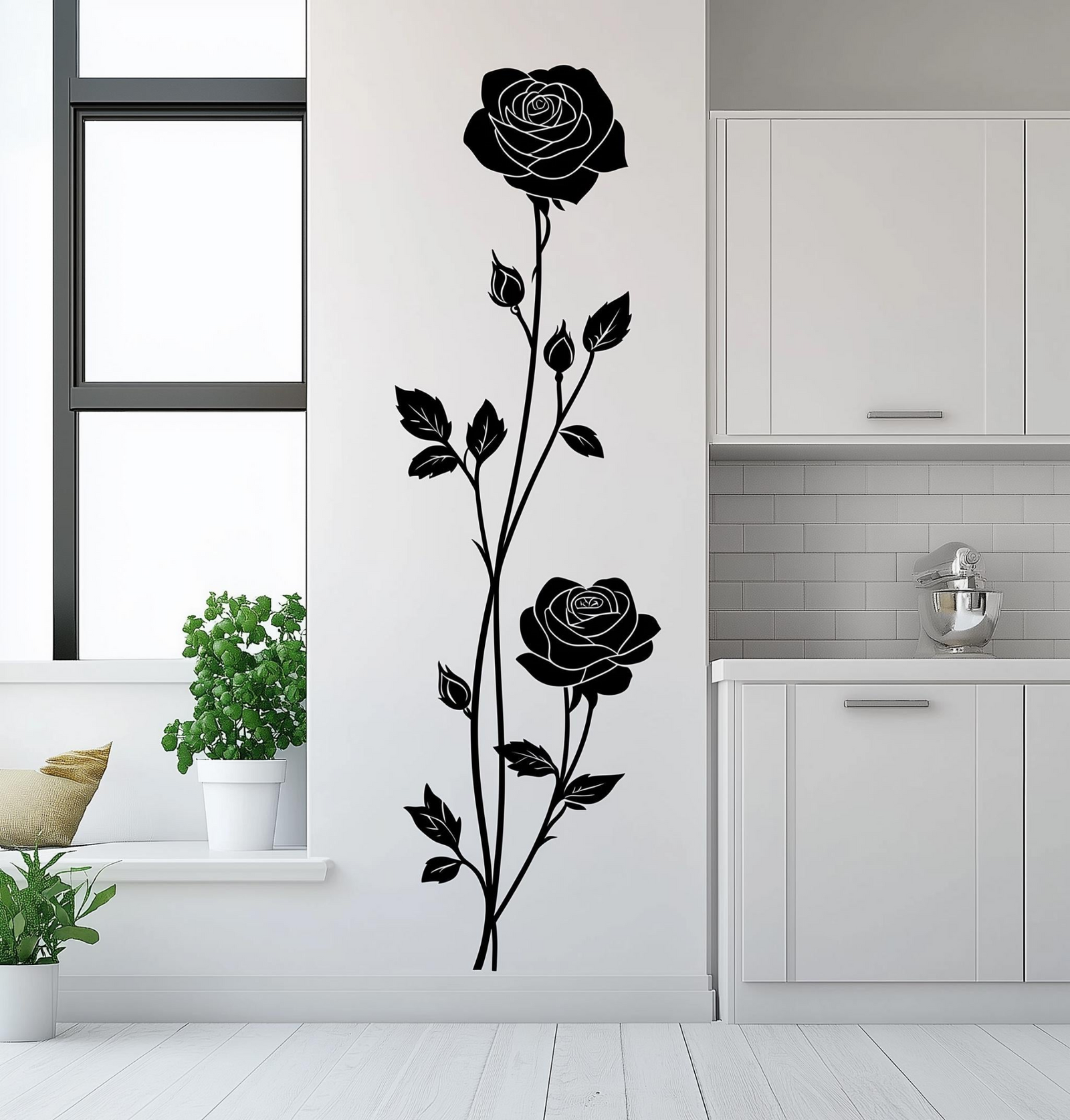 Vertical Rose Wall Decal – Elegant Removable Vinyl Floral Wall Sticker for Modern Interiors