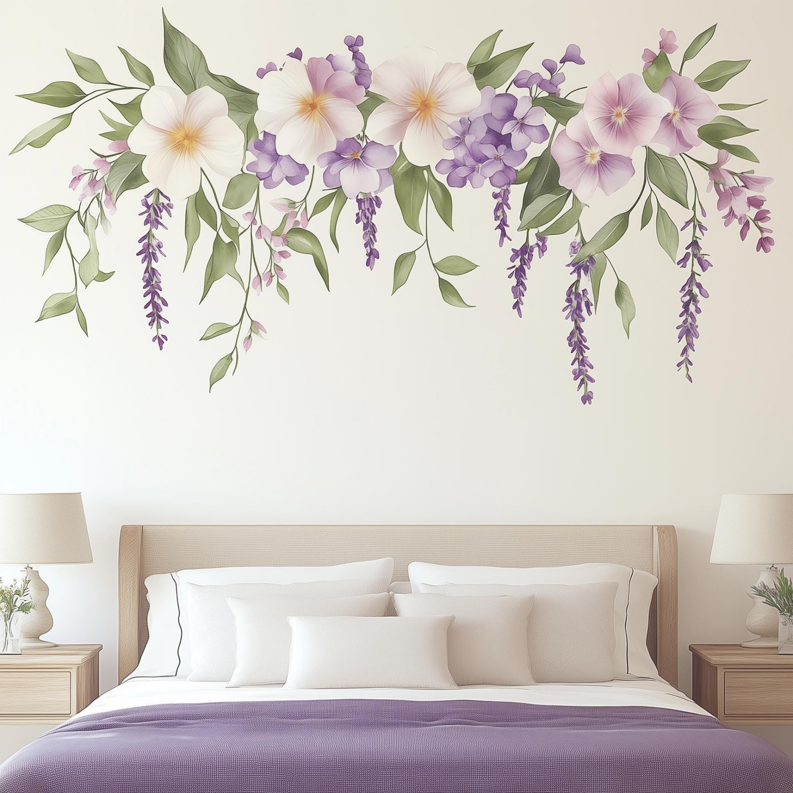 Floral Wall Decal – Watercolor Botanical Peel & Stick Vinyl for Bedroom or Nursery