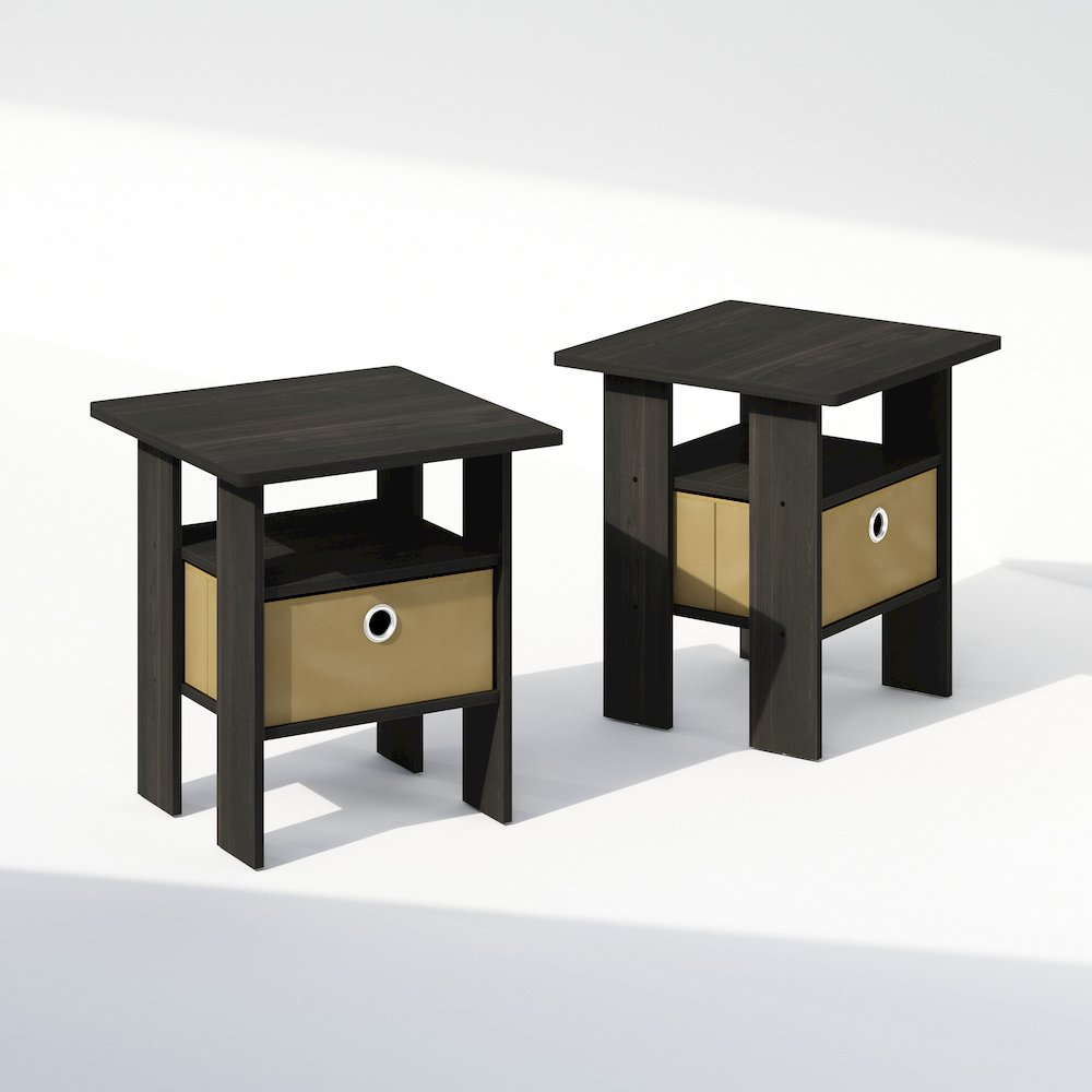 Tidur Bedside Table Nightstand with Bin Drawer, Espresso/Brown, Set of 2