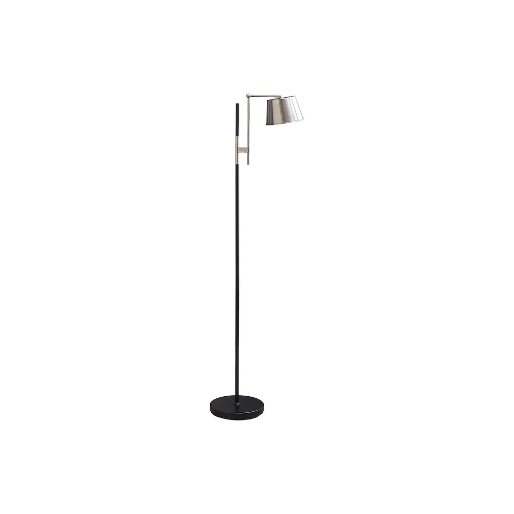65"H Black Metal Floor Lamp with Nickel Shade – Contemporary Industrial