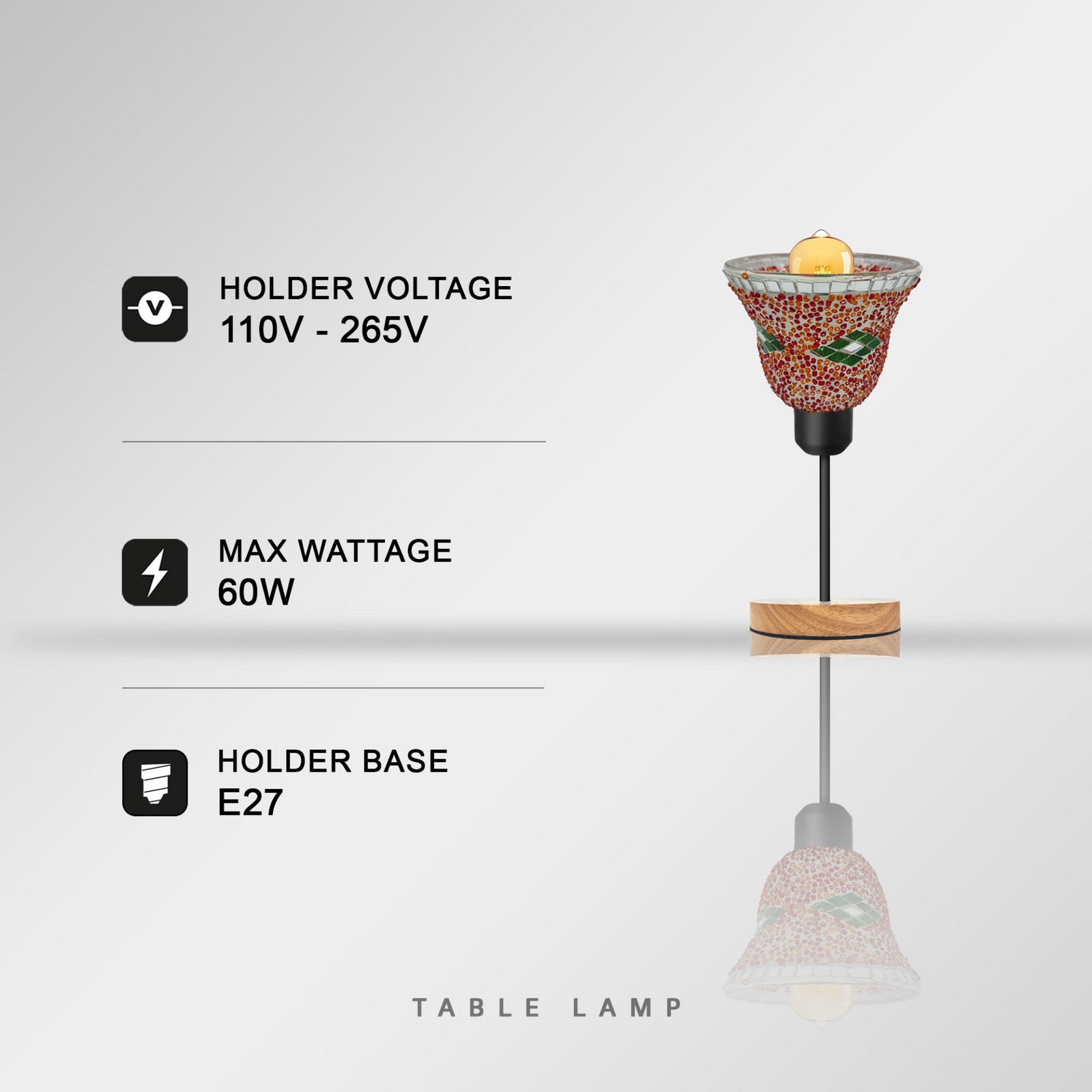 Unique Bed Table Lamp ~5010 – Vintage Mosaic & Wood Design