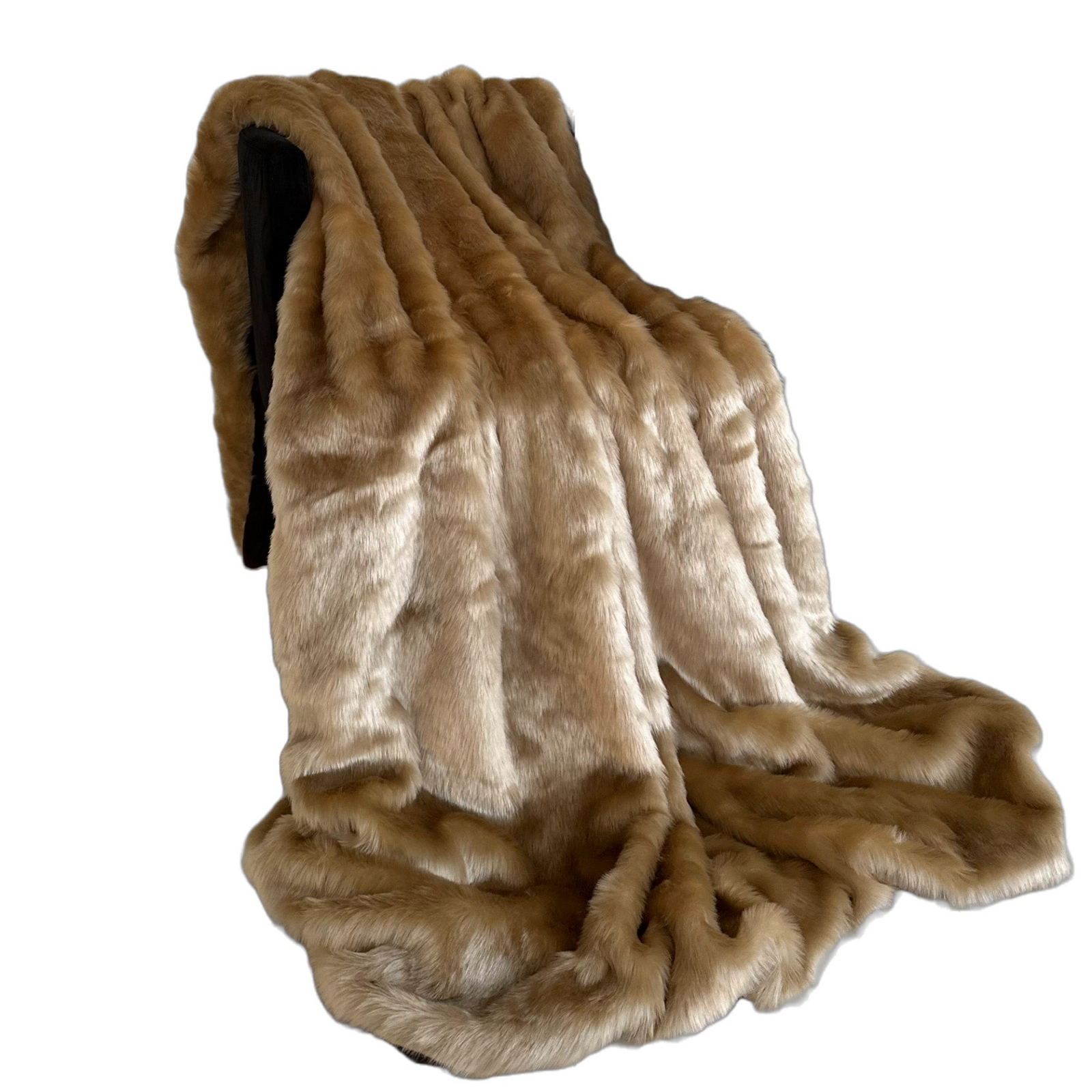 Plutus Brown Gold Rabbit Faux Fur Luxury Throw Blanket – Reversible Plush Accent