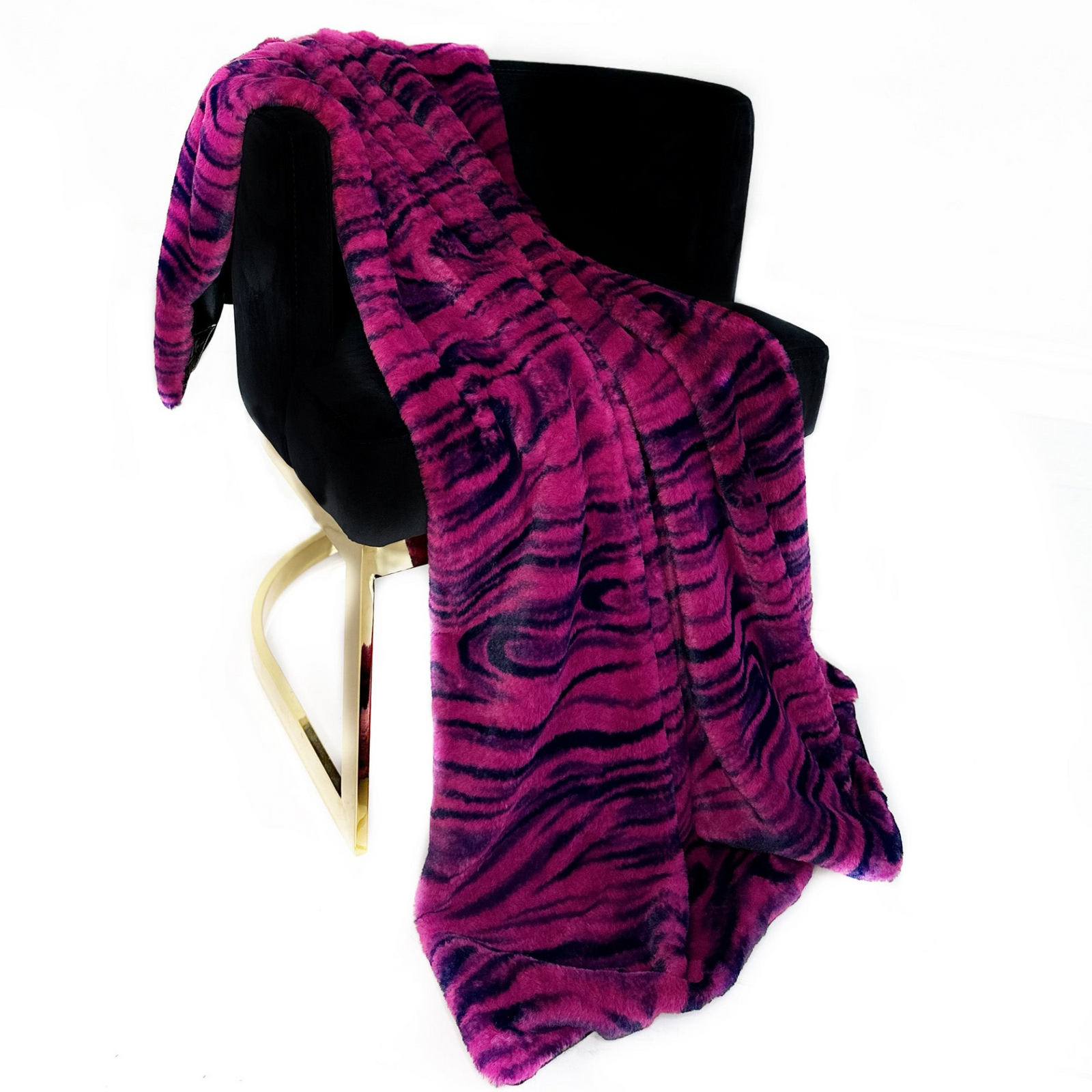 Plutus Fuchsia Black Galaxy Faux Fur Luxury Throw Blanket – Reversible Statement Accent