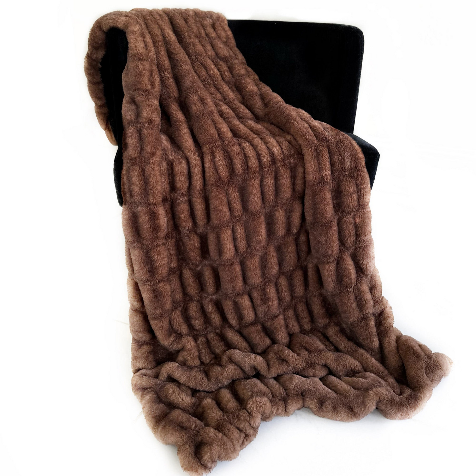 Plutus Brown Plush Pelt Faux Fur Luxury Throw Blanket – Reversible Cozy Accent
