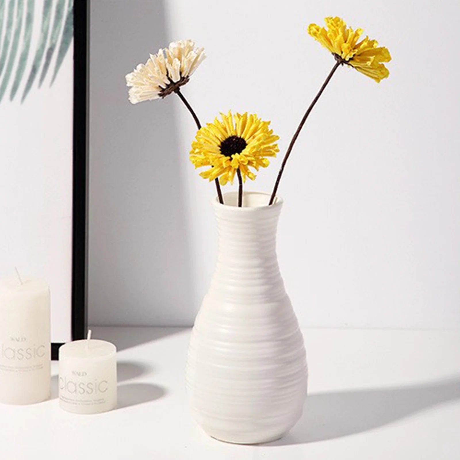 White Tall Floor Vase – 8.27×2.16" Decorative Vase for Flowers, Home Décor, Weddings, Centerpieces, Living Room, Office, Kitchen & Farmhouse Style