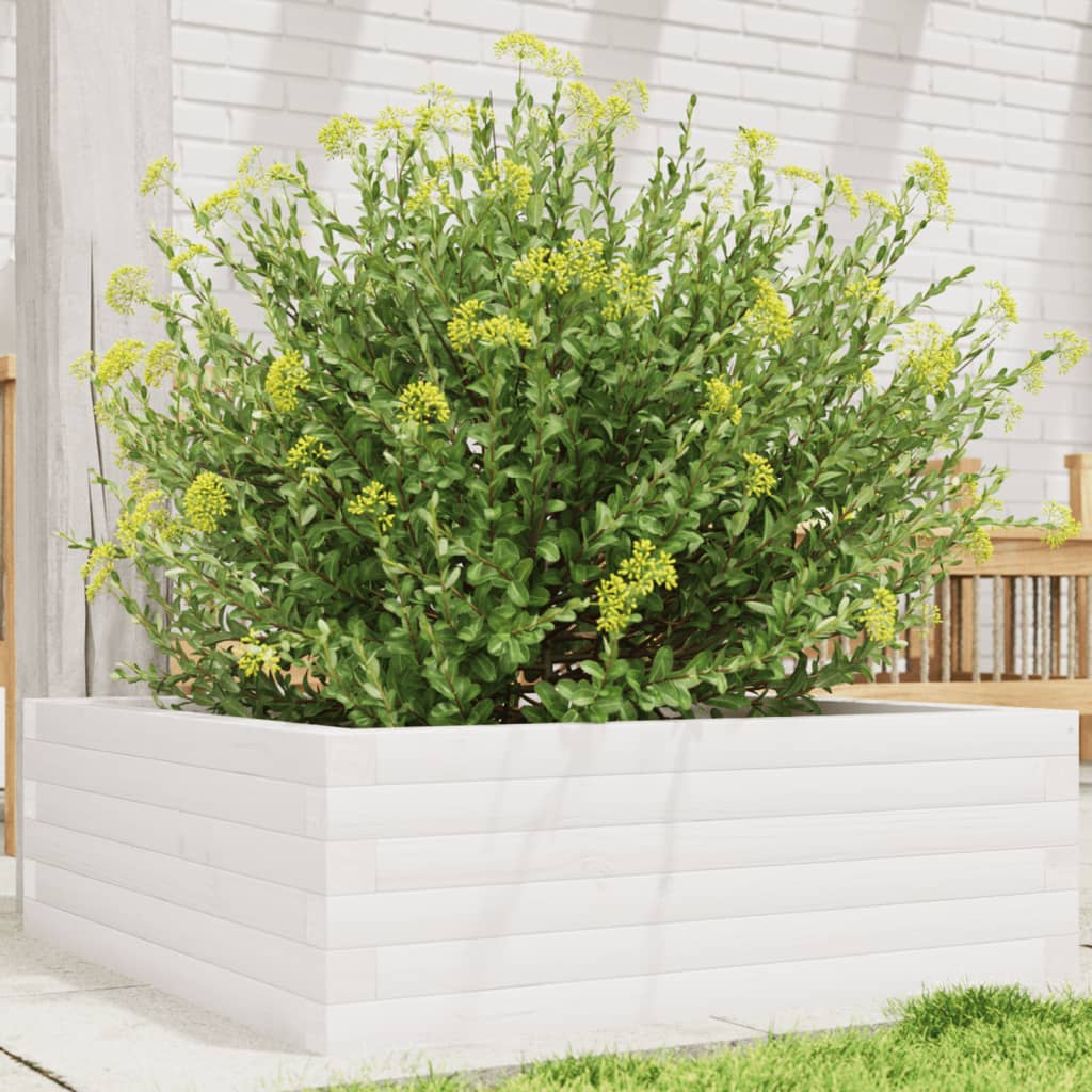 vidaXL Garden Planter White Solid Pine Wood Medium Garden Planter
