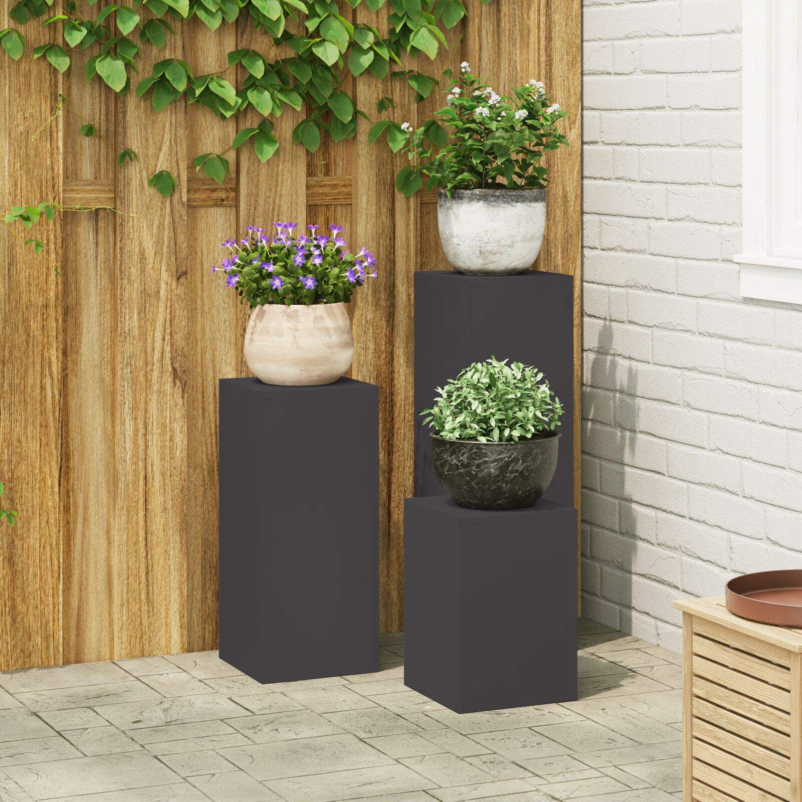 vidaXL Plant Stands 3 pcs Black Steel