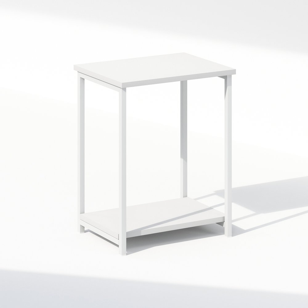 Industrial Metal Frame Nightstand, Bedside Table, 1-Pack, White/White