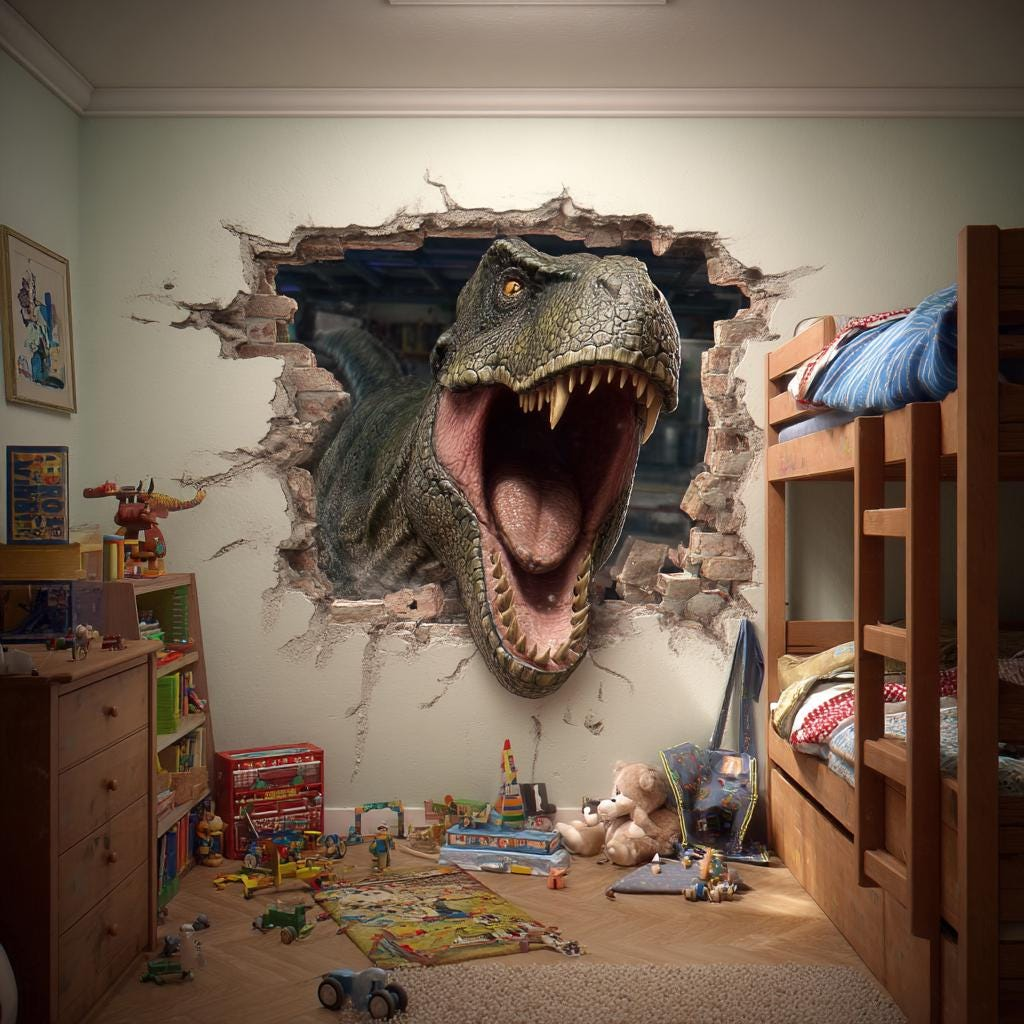 3D T-Rex Wall Decal – Dinosaur Peel & Stick Mural for Kids’ Bedrooms