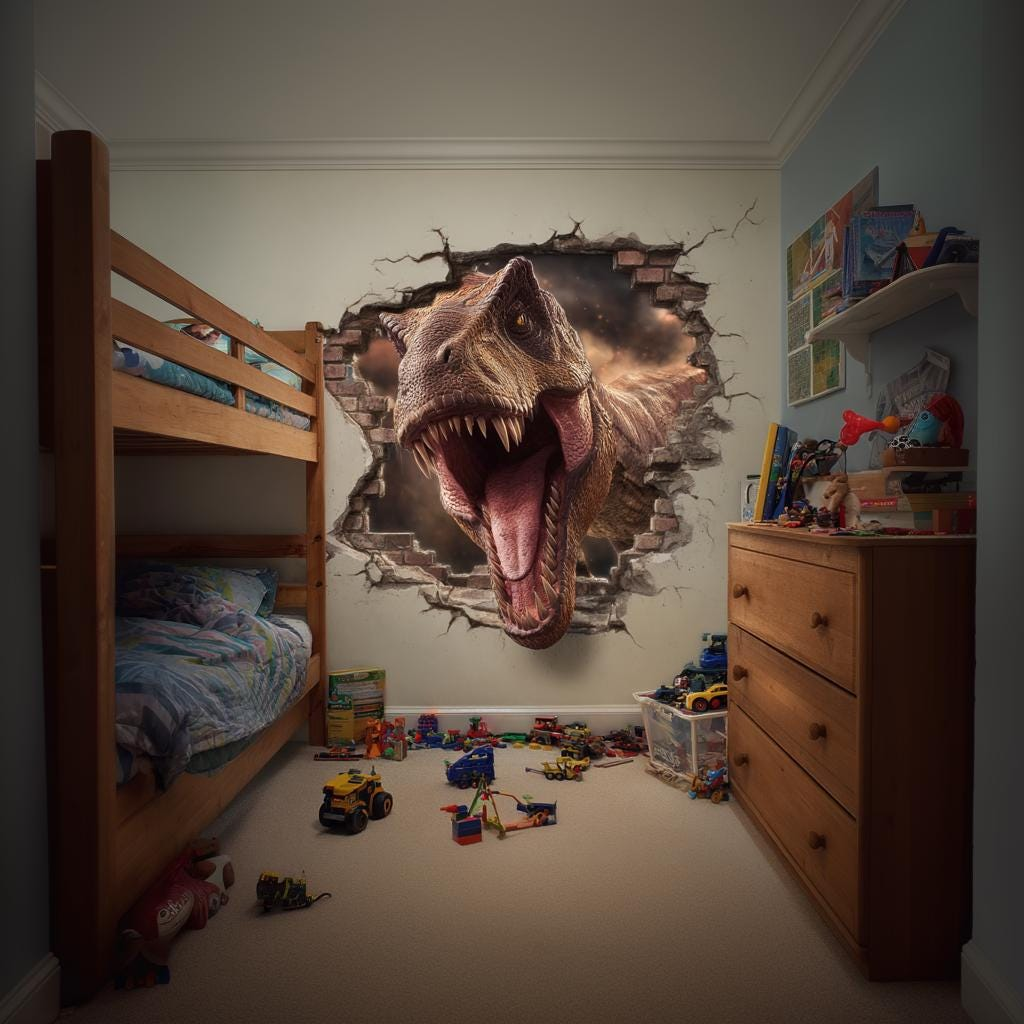 T-Rex Breakthrough Wall Decal – 3D Peel and Stick Dinosaur Wall Sticker for Kids’ Rooms